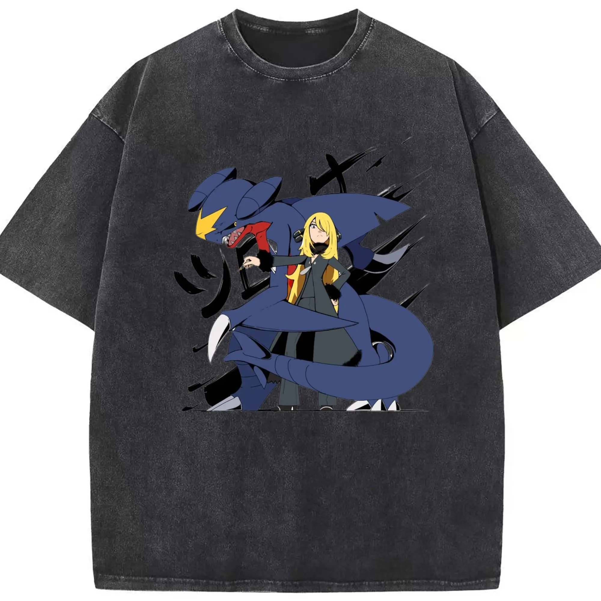 Garchomp retro t shirt - Washed Vintage Look 230g Cotton Oversized T-Shirt With Front Heat Transfer Print – Soft, Lightweight, Stylish Fit – Comfortable Casual Wear For Sports & Everyday Use
