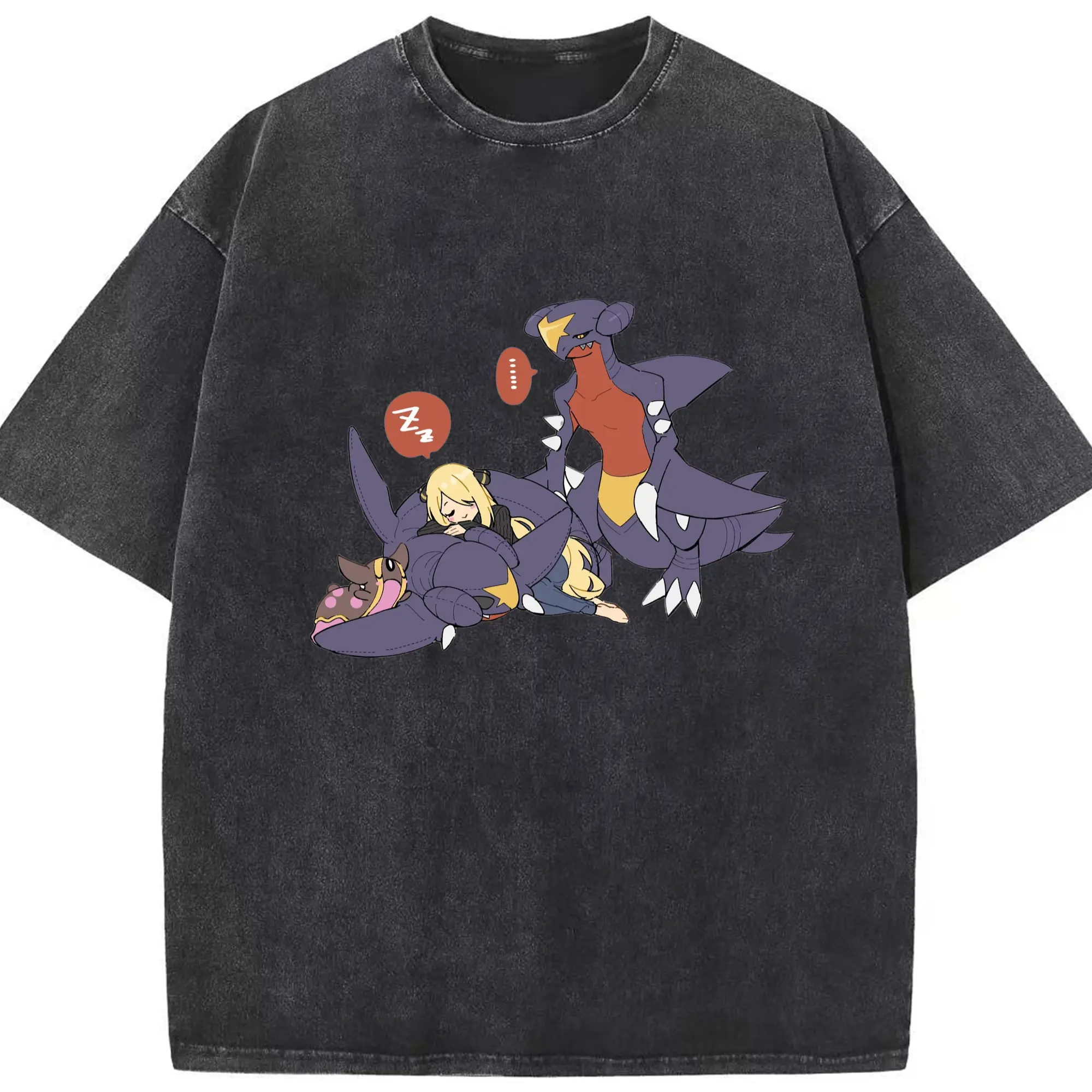 Pokemon Garchomp tee - Washed Vintage Look 230g Cotton Oversized T-Shirt With Front Heat Transfer Print – Soft, Lightweight, Stylish Fit – Comfortable Casual Wear For Sports & Everyday Use