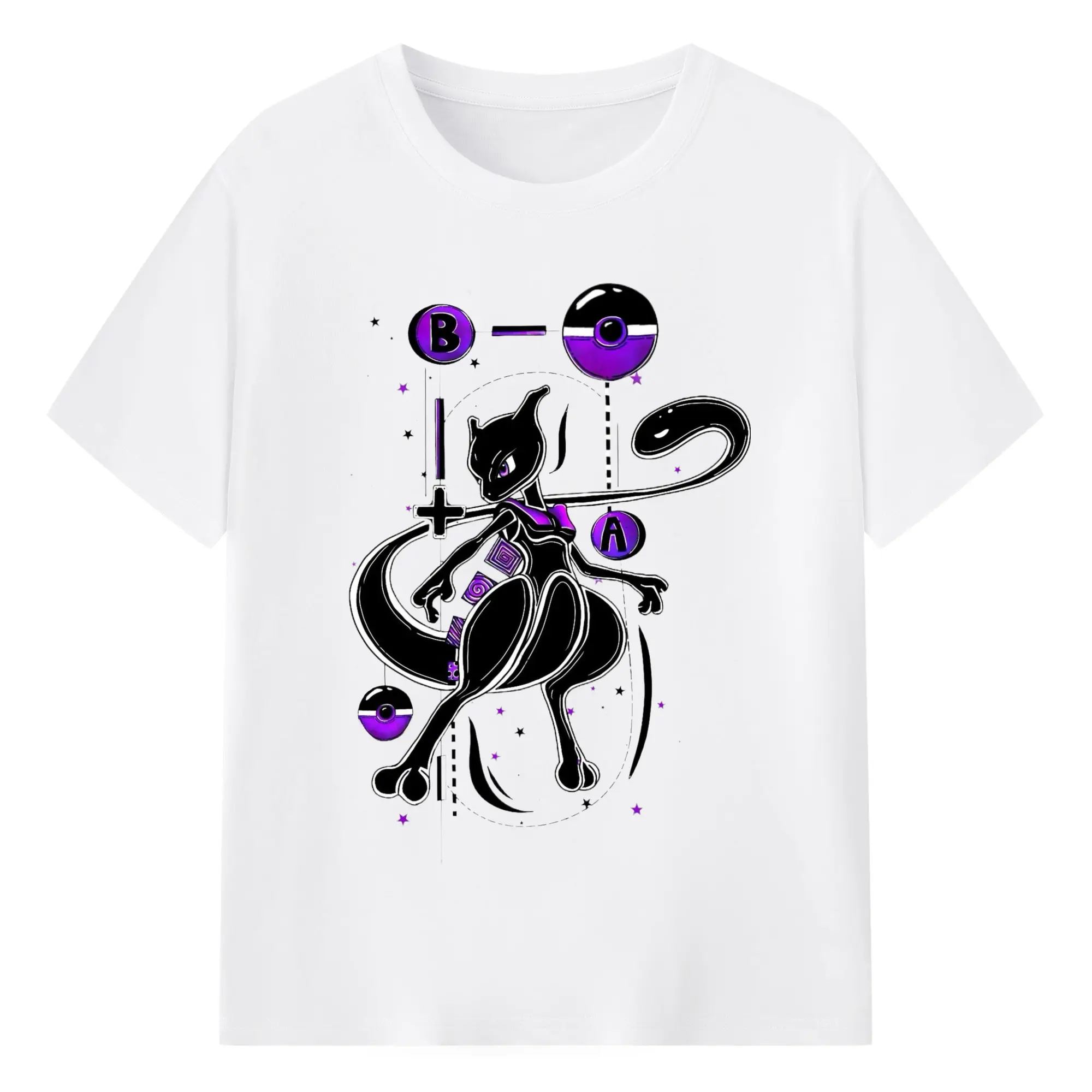 Mewtwo art graphic t shirt - 180g Cotton T-Shirt With Front Heat Transfer Print – Soft, Lightweight, Fitted Design – Comfortable Casual Wear For Sports & Everyday Use