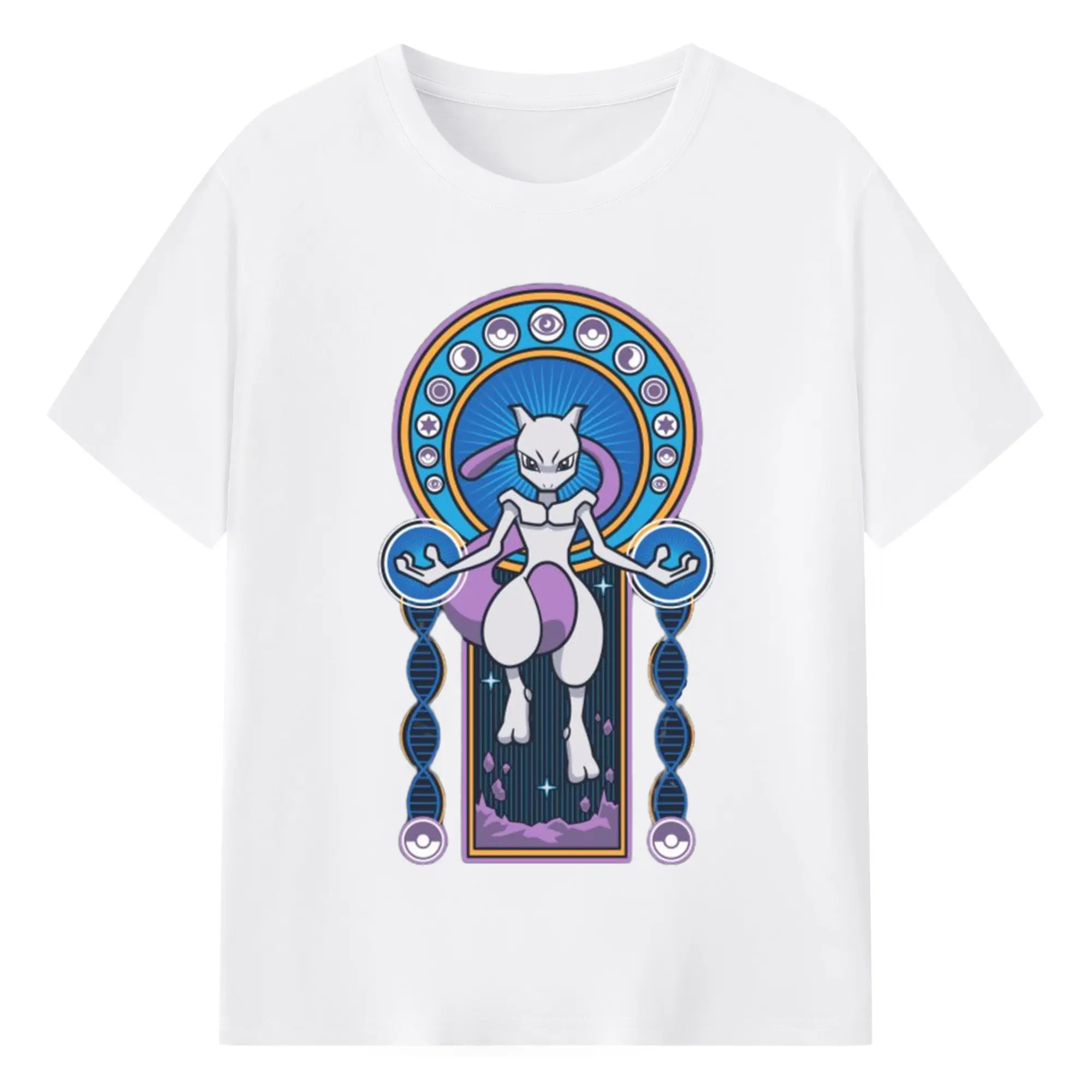 Mewtwo art t shirt - 180g Cotton T-Shirt With Front Heat Transfer Print – Soft, Lightweight, Fitted Design – Comfortable Casual Wear For Sports & Everyday Use