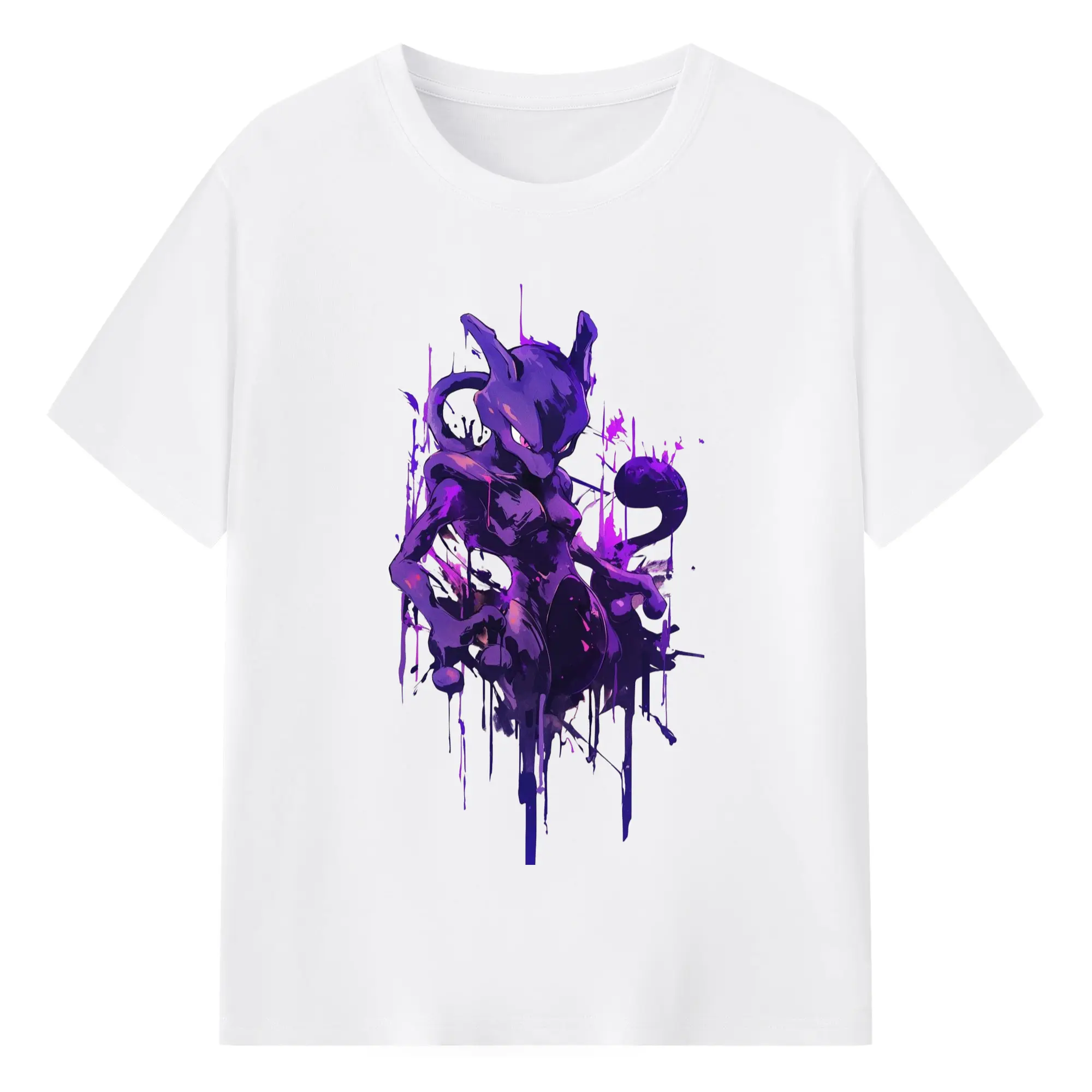 Mewtwo printed  t shirt - 180g Cotton T-Shirt With Front Heat Transfer Print – Soft, Lightweight, Fitted Design – Comfortable Casual Wear For Sports & Everyday Use