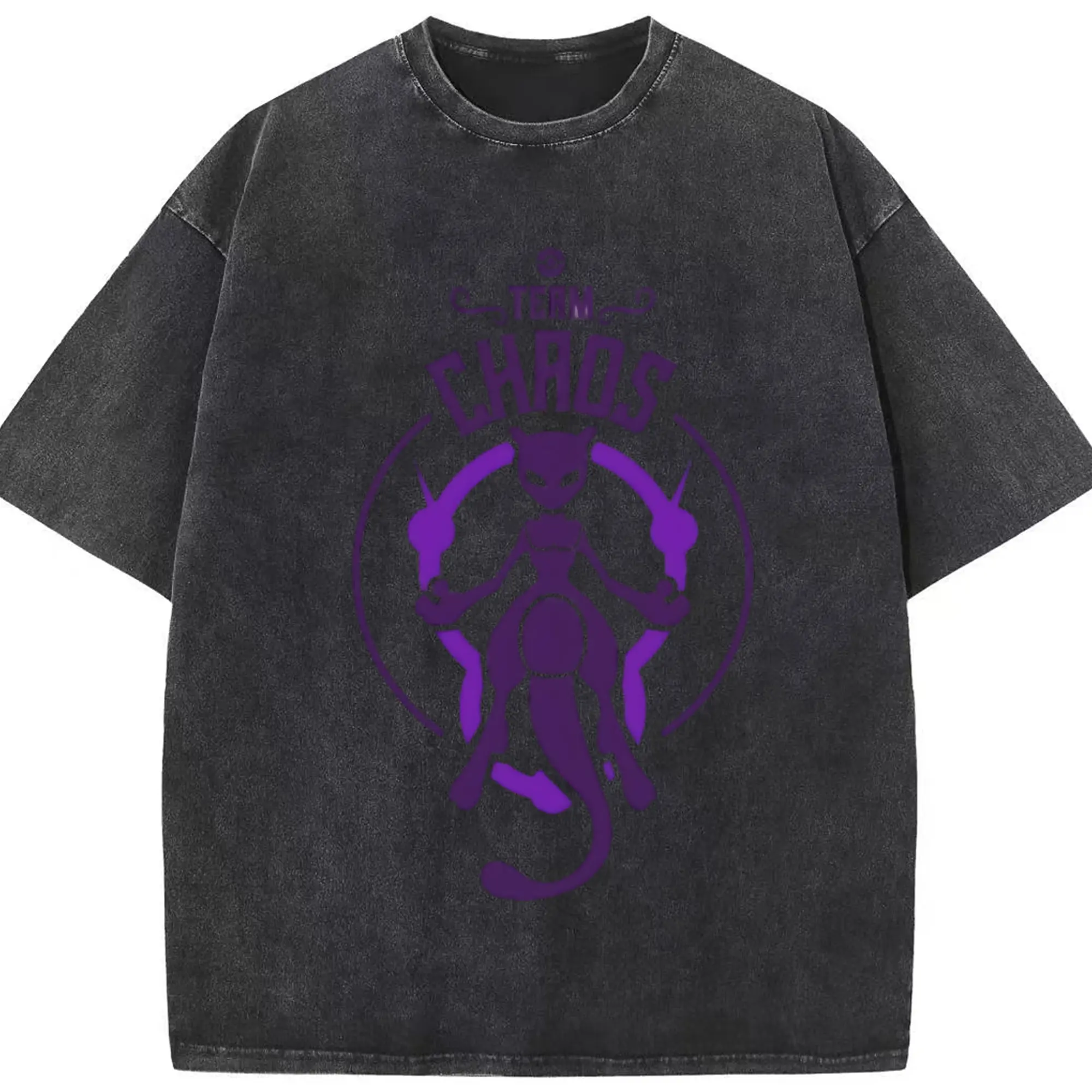 Mewtwo icon t shirt - Washed Vintage Look 230g Cotton Oversized T-Shirt With Front Heat Transfer Print – Soft, Lightweight, Stylish Fit – Comfortable Casual Wear For Sports & Everyday Use