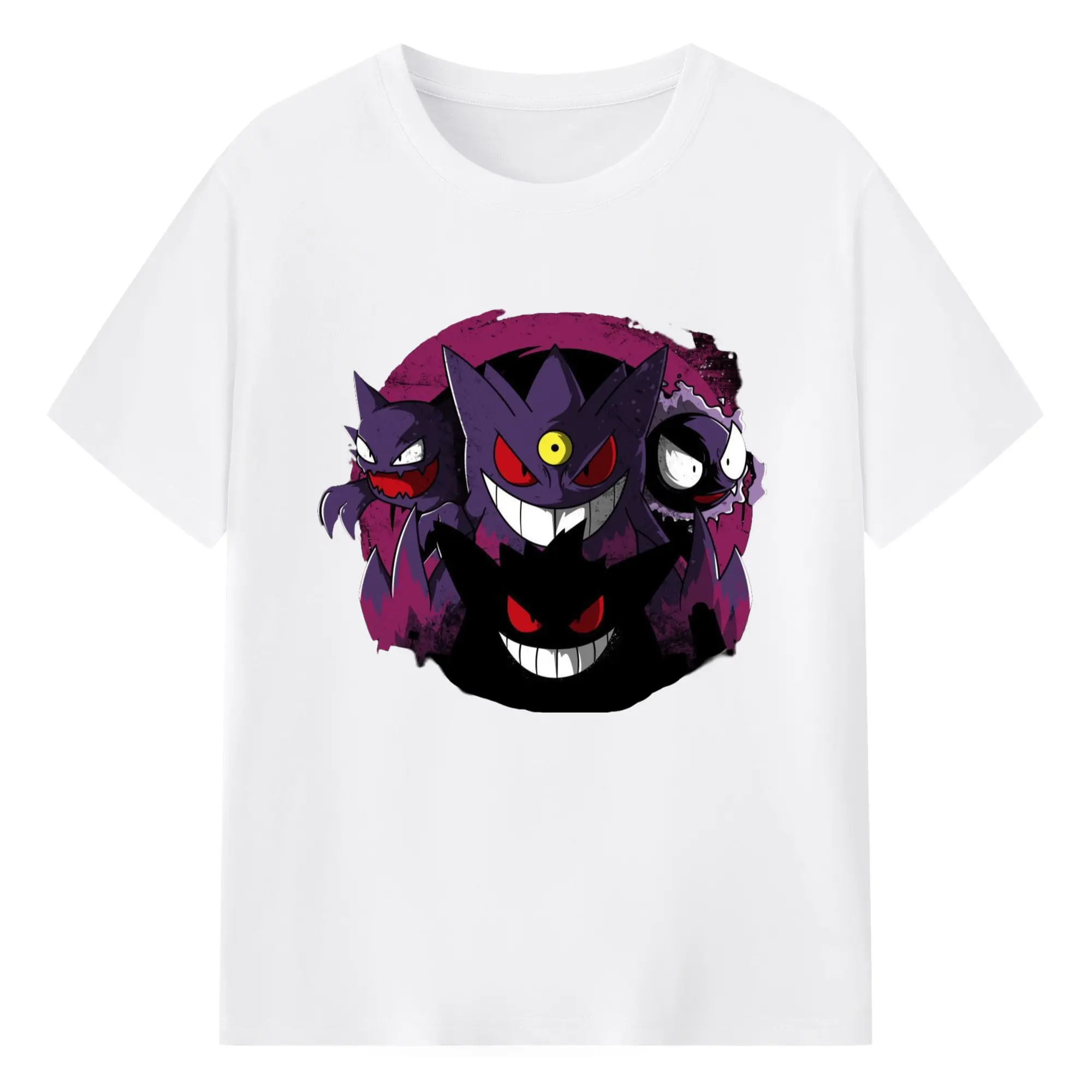 Gengar face collage t shirt​ - 180g Cotton T-Shirt With Front Heat Transfer Print – Soft, Lightweight, Fitted Design – Comfortable Casual Wear For Sports & Everyday Use