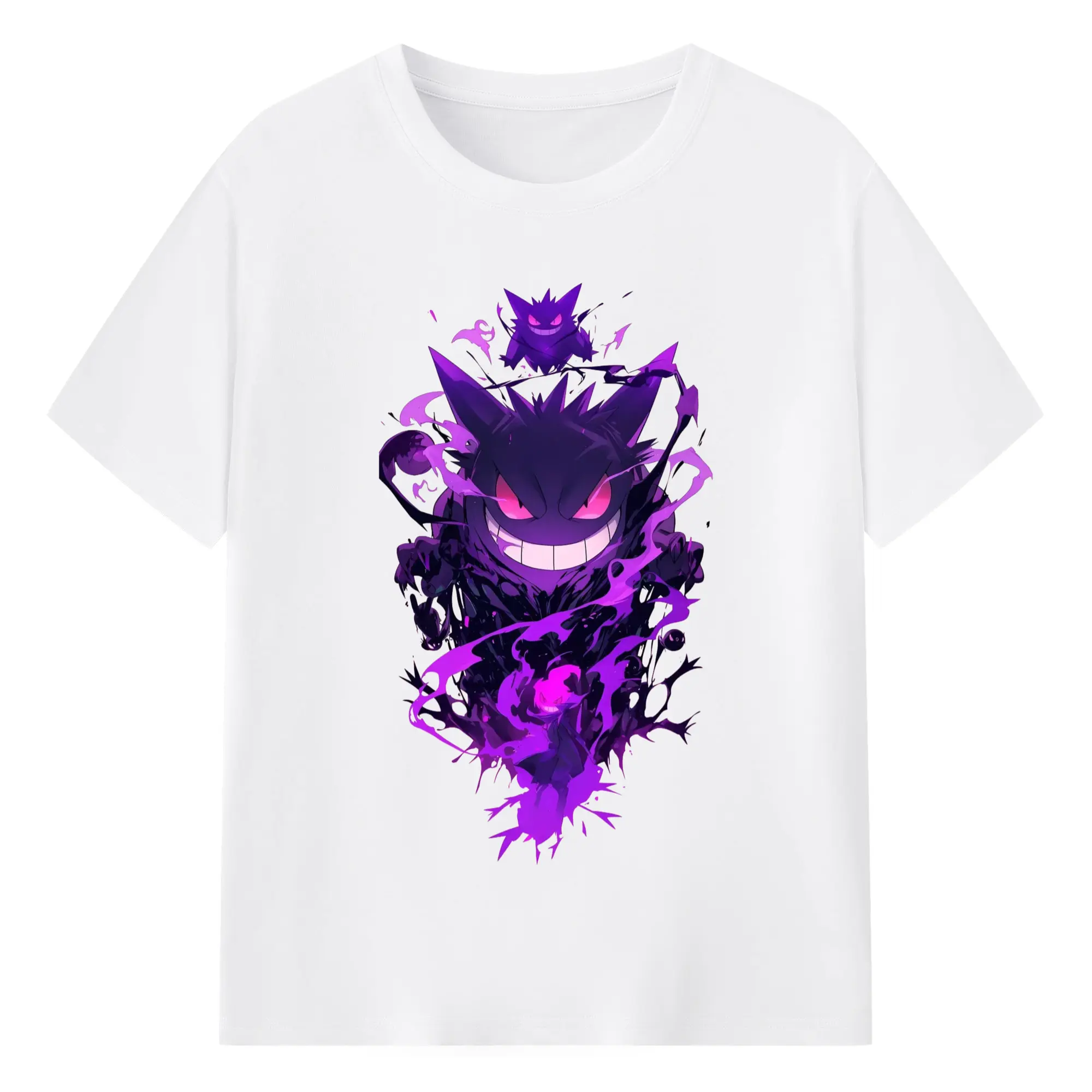 Gengar ghost art t shirt - 180g Cotton T-Shirt With Front Heat Transfer Print – Soft, Lightweight, Fitted Design – Comfortable Casual Wear For Sports & Everyday Use