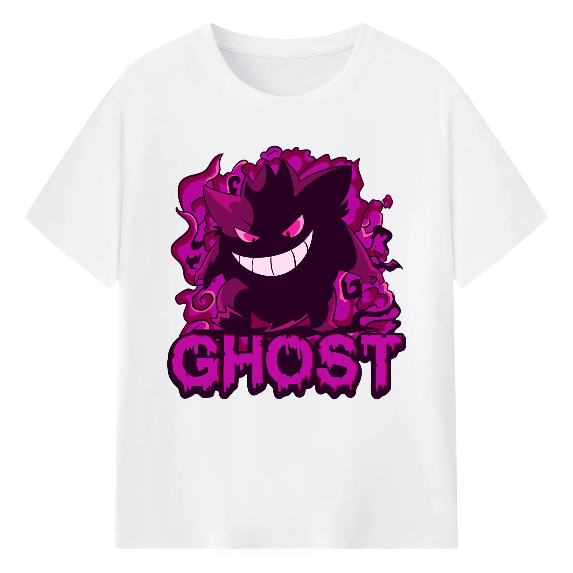 Gengar ghost t shirt - 180g Cotton T-Shirt With Front Heat Transfer Print – Soft, Lightweight, Fitted Design – Comfortable Casual Wear For Sports & Everyday Use