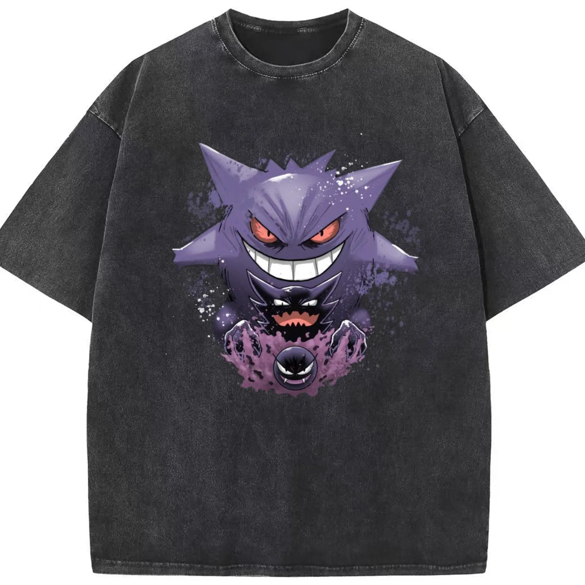 Gengar evolution t shirt - Washed Vintage Look 230g Cotton Oversized T-Shirt With Front Heat Transfer Print – Soft, Lightweight, Stylish Fit – Comfortable Casual Wear For Sports & Everyday Use