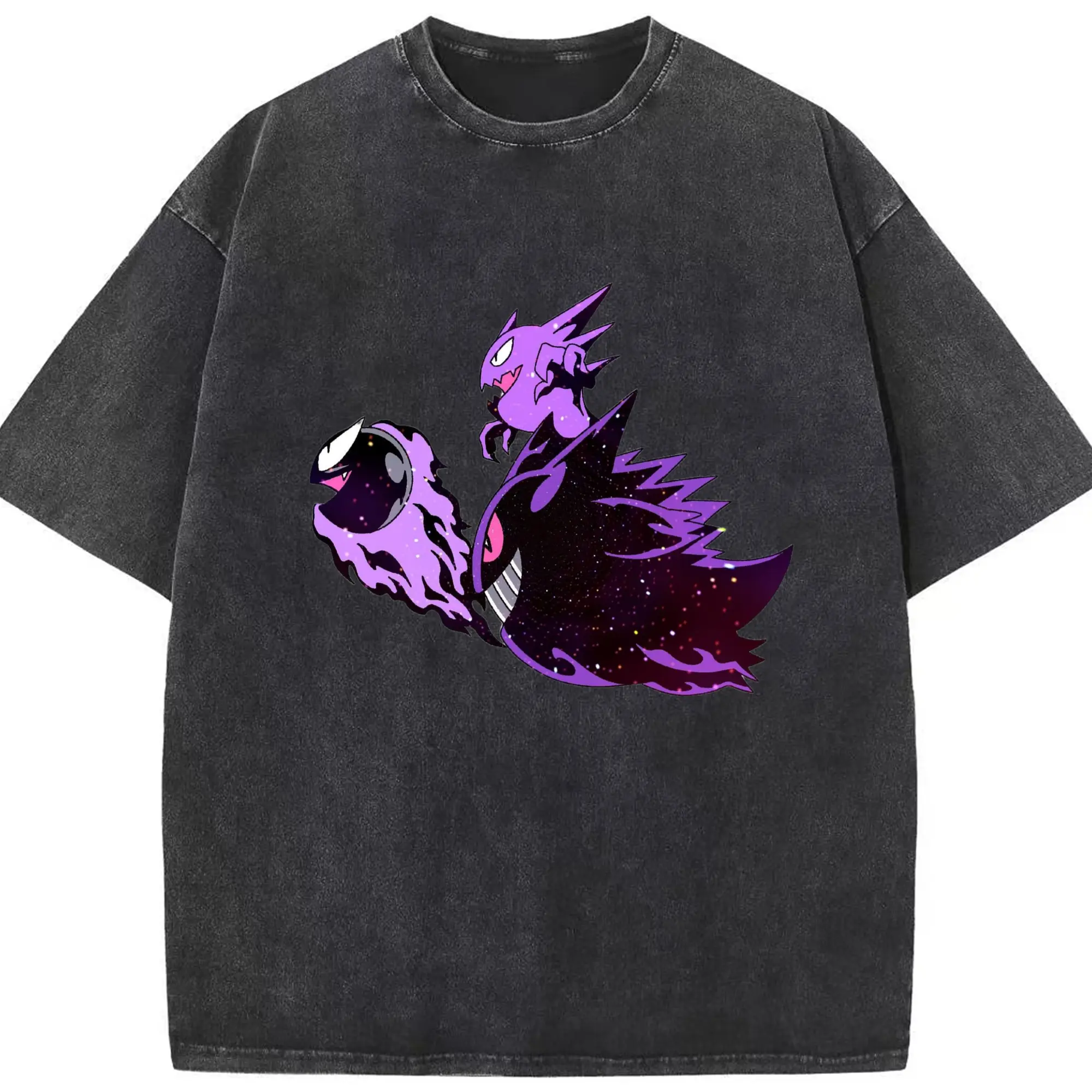 Gengar evolution tee - Washed Vintage Look 230g Cotton Oversized T-Shirt With Front Heat Transfer Print – Soft, Lightweight, Stylish Fit – Comfortable Casual Wear For Sports & Everyday Use