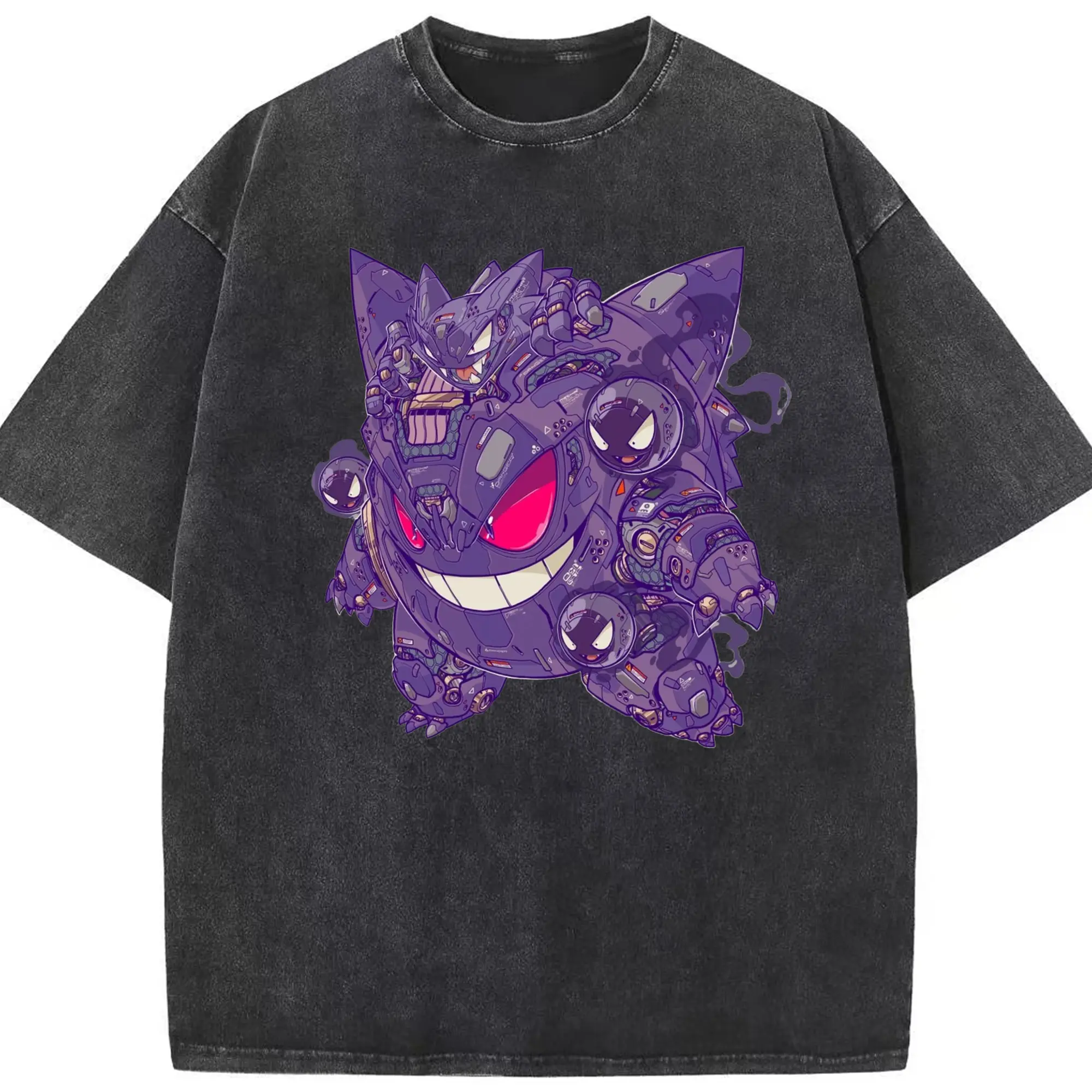 Gengar face t shirt​ - Washed Vintage Look 230g Cotton Oversized T-Shirt With Front Heat Transfer Print – Soft, Lightweight, Stylish Fit – Comfortable Casual Wear For Sports & Everyday Use