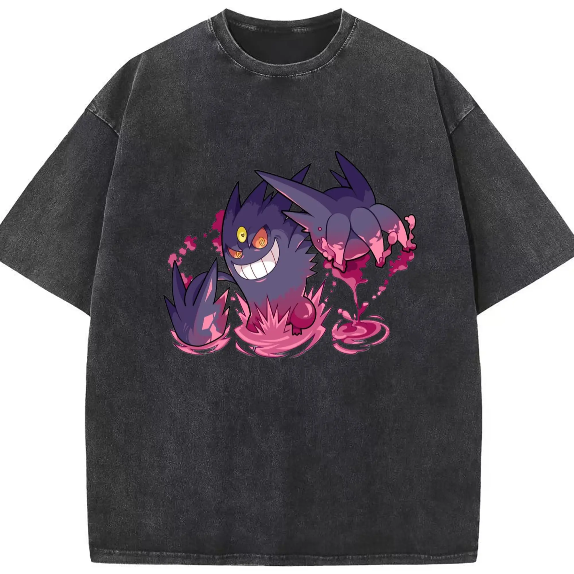 Mage gengar evolution t shirt - Washed Vintage Look 230g Cotton Oversized T-Shirt With Front Heat Transfer Print – Soft, Lightweight, Stylish Fit – Comfortable Casual Wear For Sports & Everyday Use