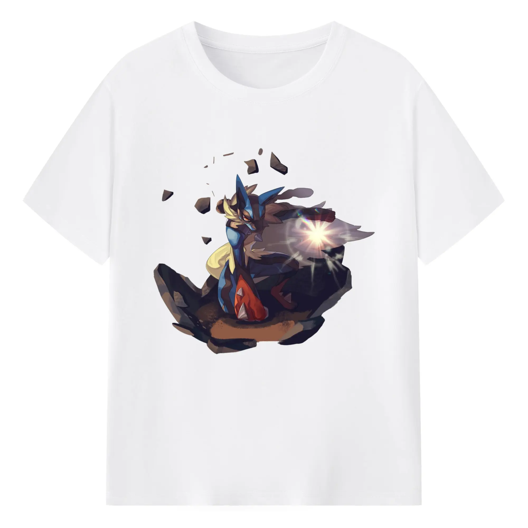 Cool Lucario collage graphic t shirt - 180g Cotton T-Shirt With Front Heat Transfer Print – Soft, Lightweight, Fitted Design – Comfortable Casual Wear For Sports & Everyday Use