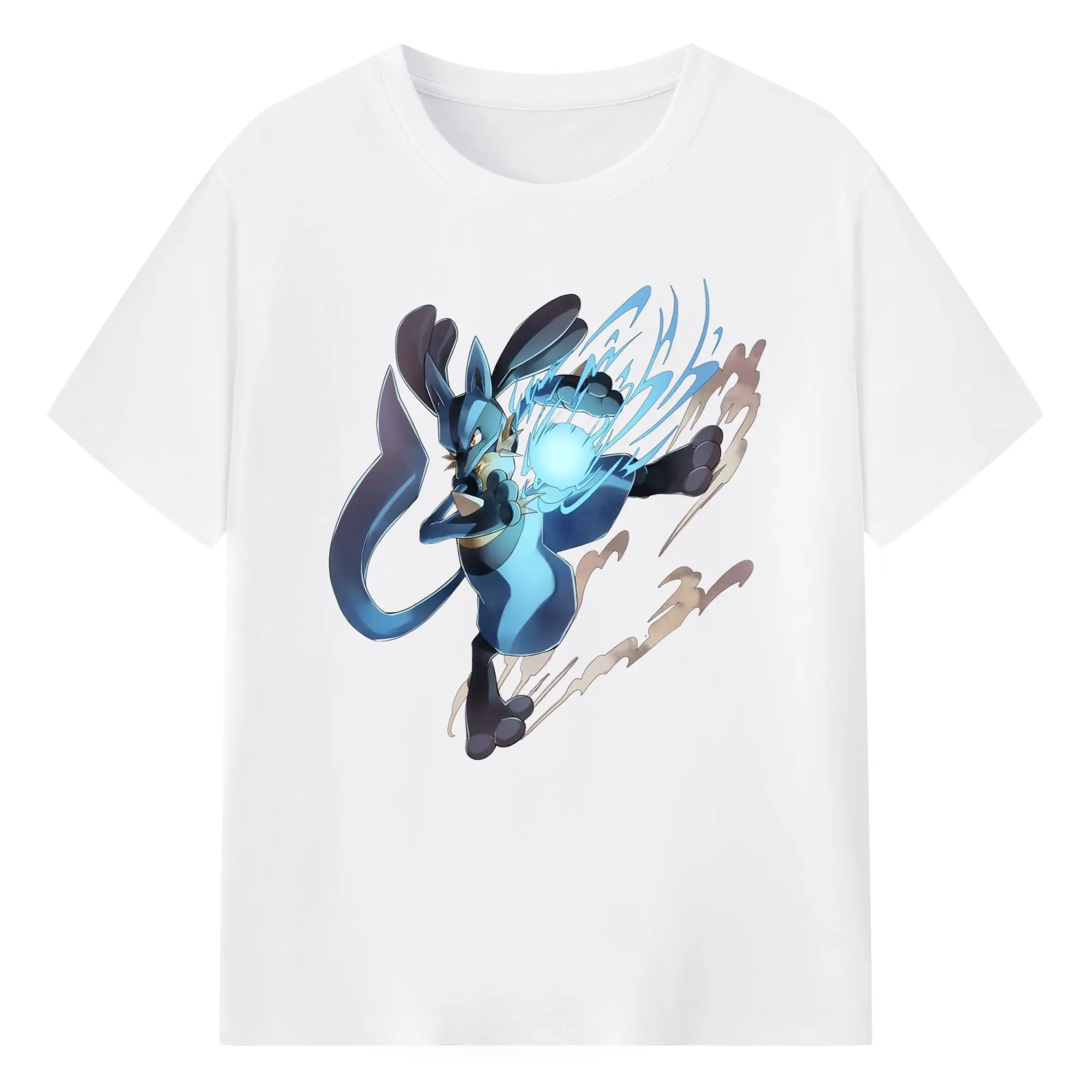 Lucario collage graphic t shirt - 180g Cotton T-Shirt With Front Heat Transfer Print – Soft, Lightweight, Fitted Design – Comfortable Casual Wear For Sports & Everyday Use
