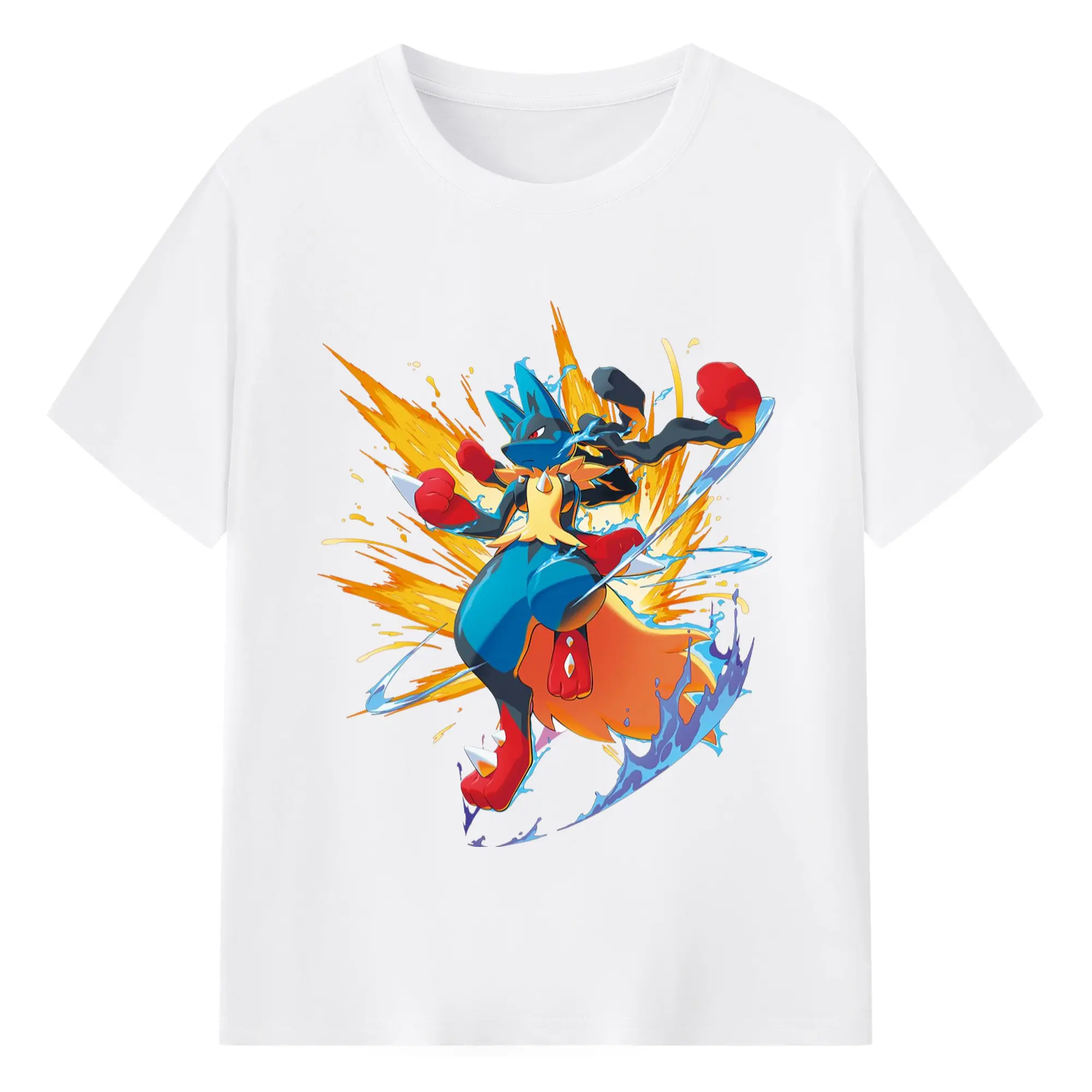 Pokemon lucario shirt - 180g Cotton T-Shirt With Front Heat Transfer Print – Soft, Lightweight, Fitted Design – Comfortable Casual Wear For Sports & Everyday Use