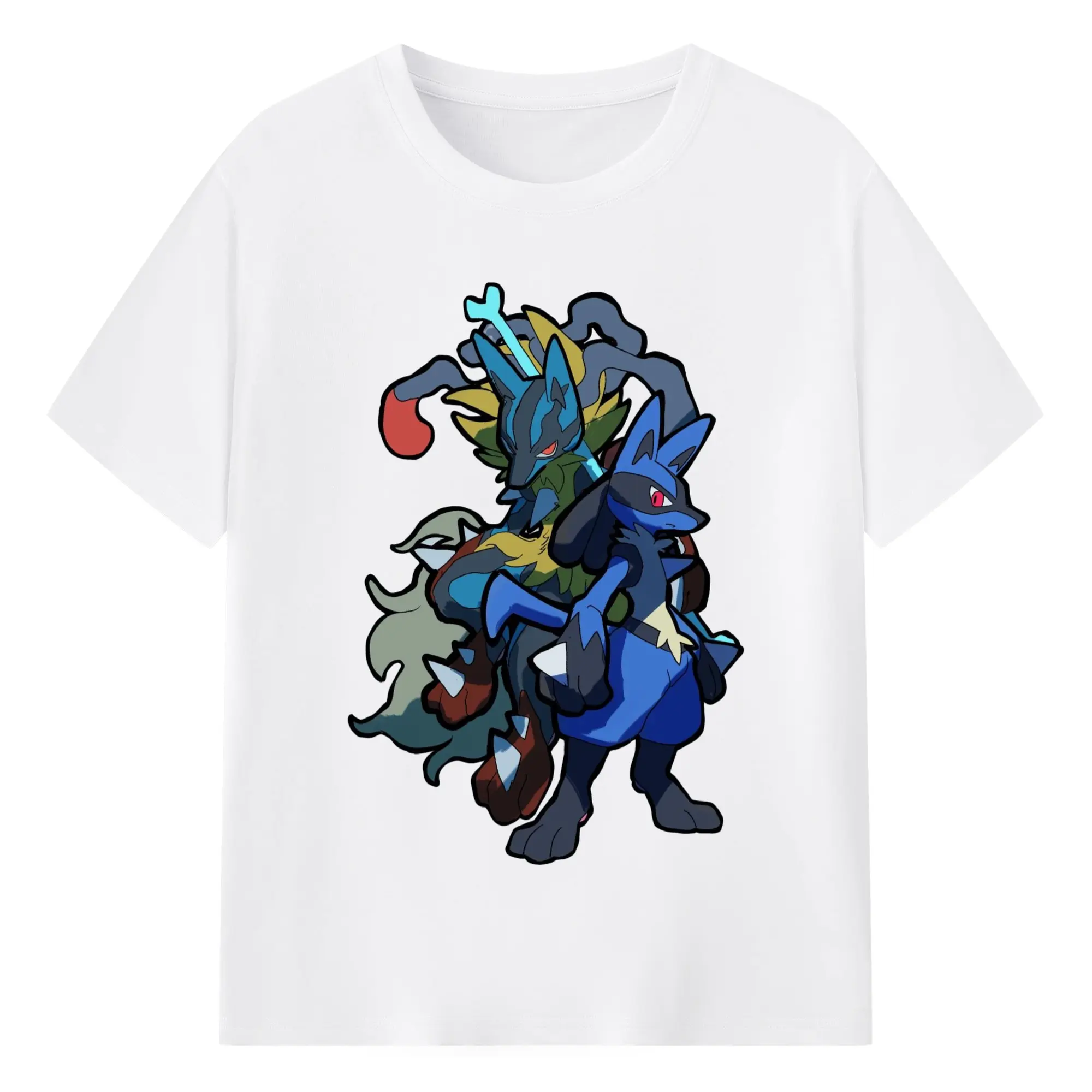 Pokemon lucario tee shirt - 180g Cotton T-Shirt With Front Heat Transfer Print – Soft, Lightweight, Fitted Design – Comfortable Casual Wear For Sports & Everyday Use