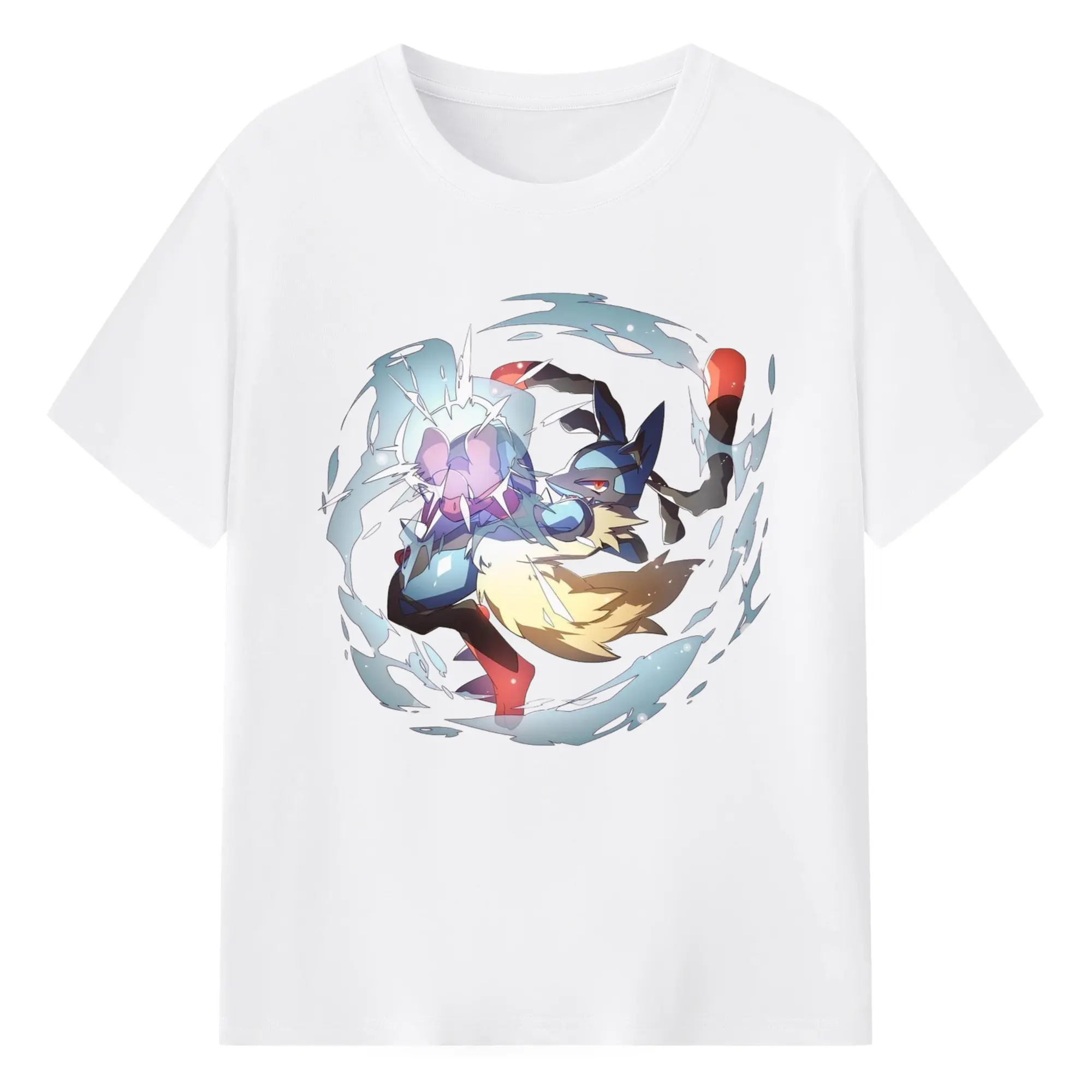 Pokemon mage lucario tee shir - 180g Cotton T-Shirt With Front Heat Transfer Print – Soft, Lightweight, Fitted Design – Comfortable Casual Wear For Sports & Everyday Use
