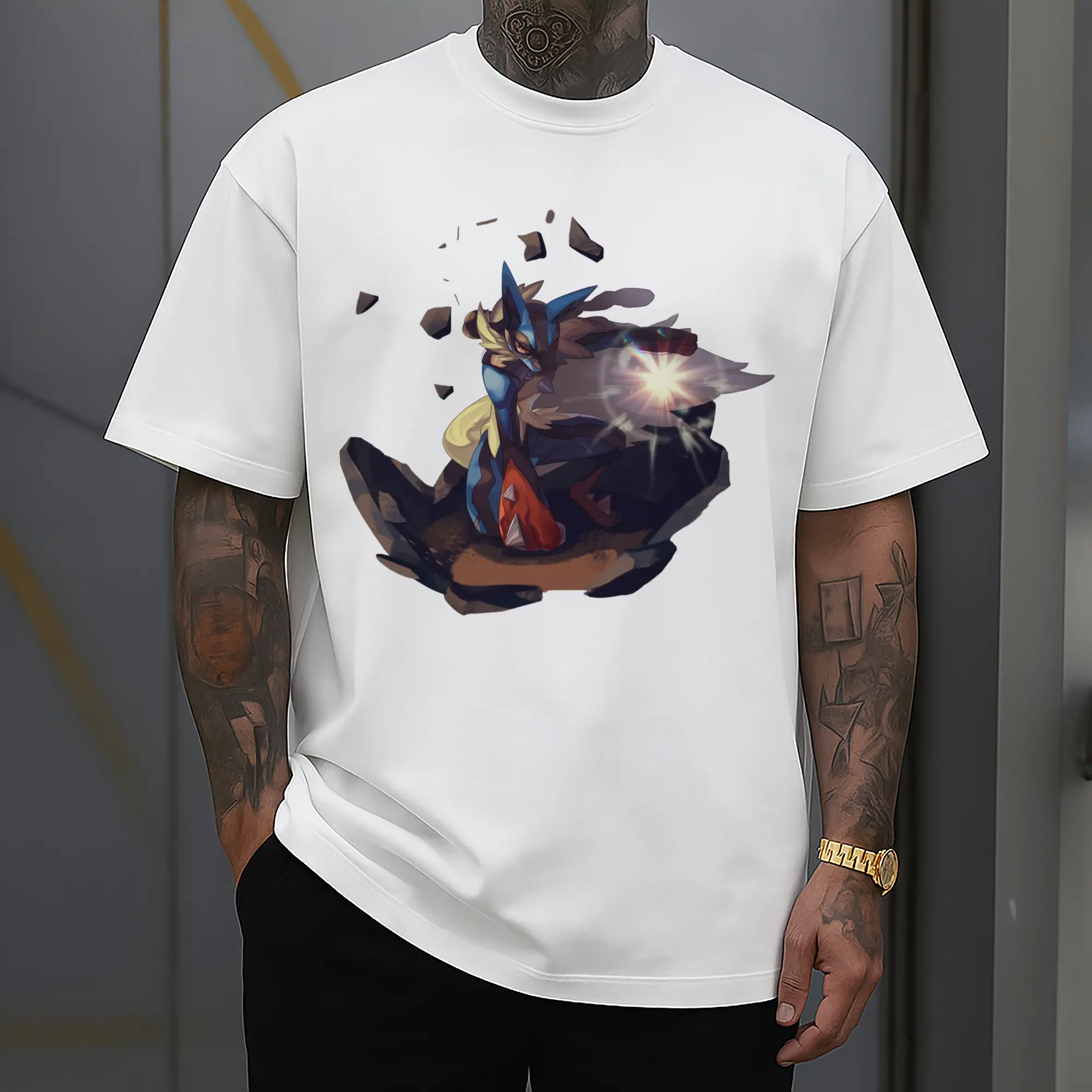 cool Lucario collage graphic t shirt