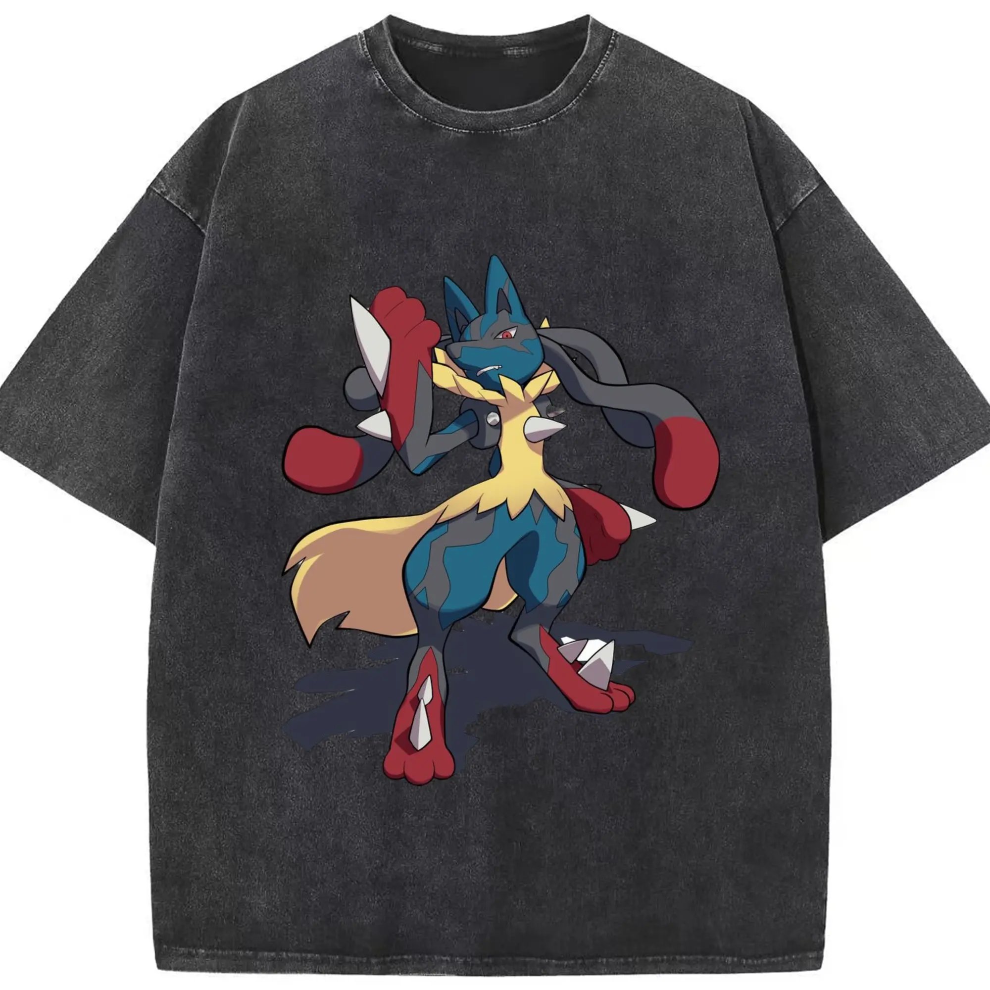 Mega lucario shirt​ - Washed Vintage Look 230g Cotton Oversized T-Shirt With Front Heat Transfer Print – Soft, Lightweight, Stylish Fit – Comfortable Casual Wear For Sports & Everyday Use