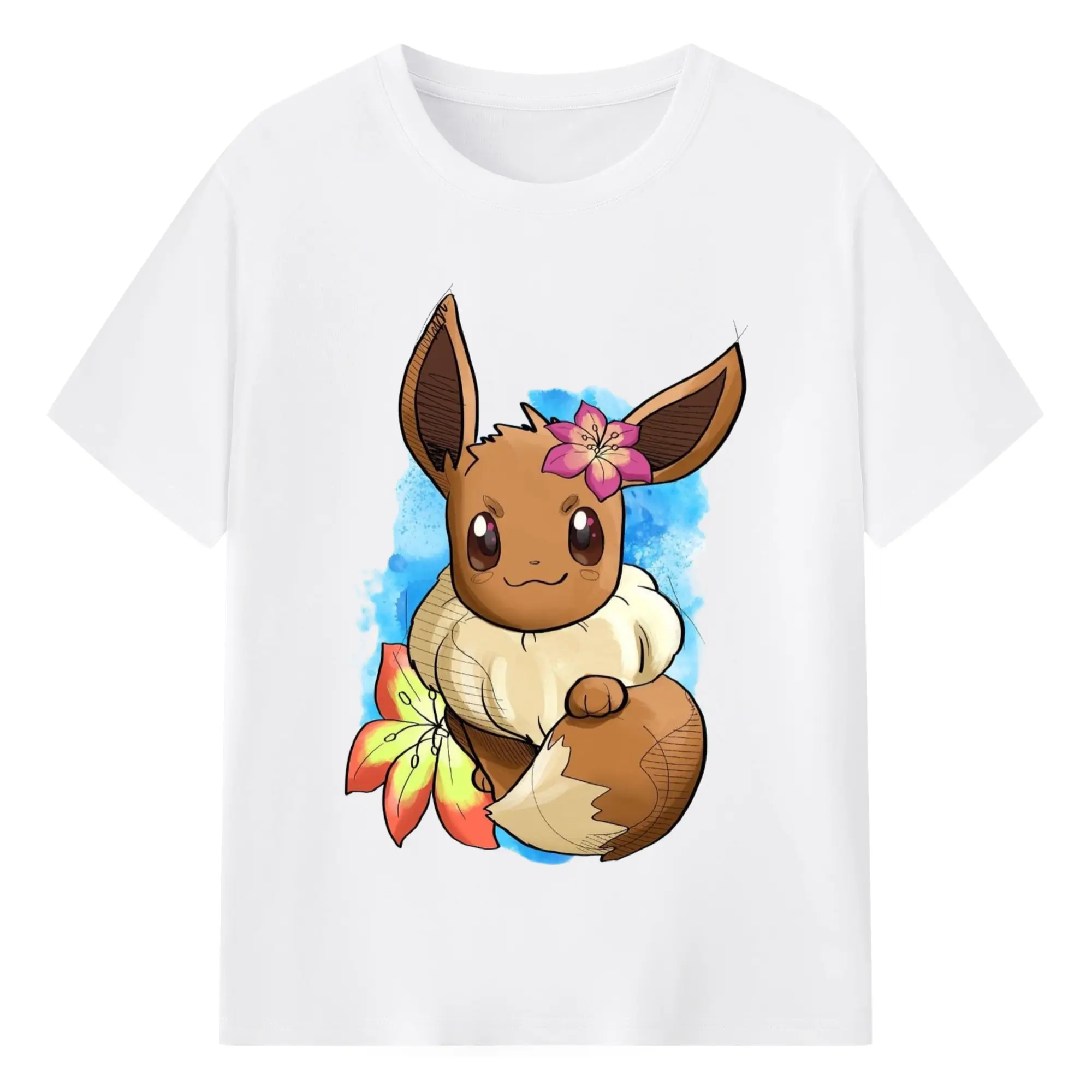 Eevee graphic tee - 180g Cotton T-Shirt With Front Heat Transfer Print – Soft, Lightweight, Fitted Design – Comfortable Casual Wear For Sports & Everyday Use