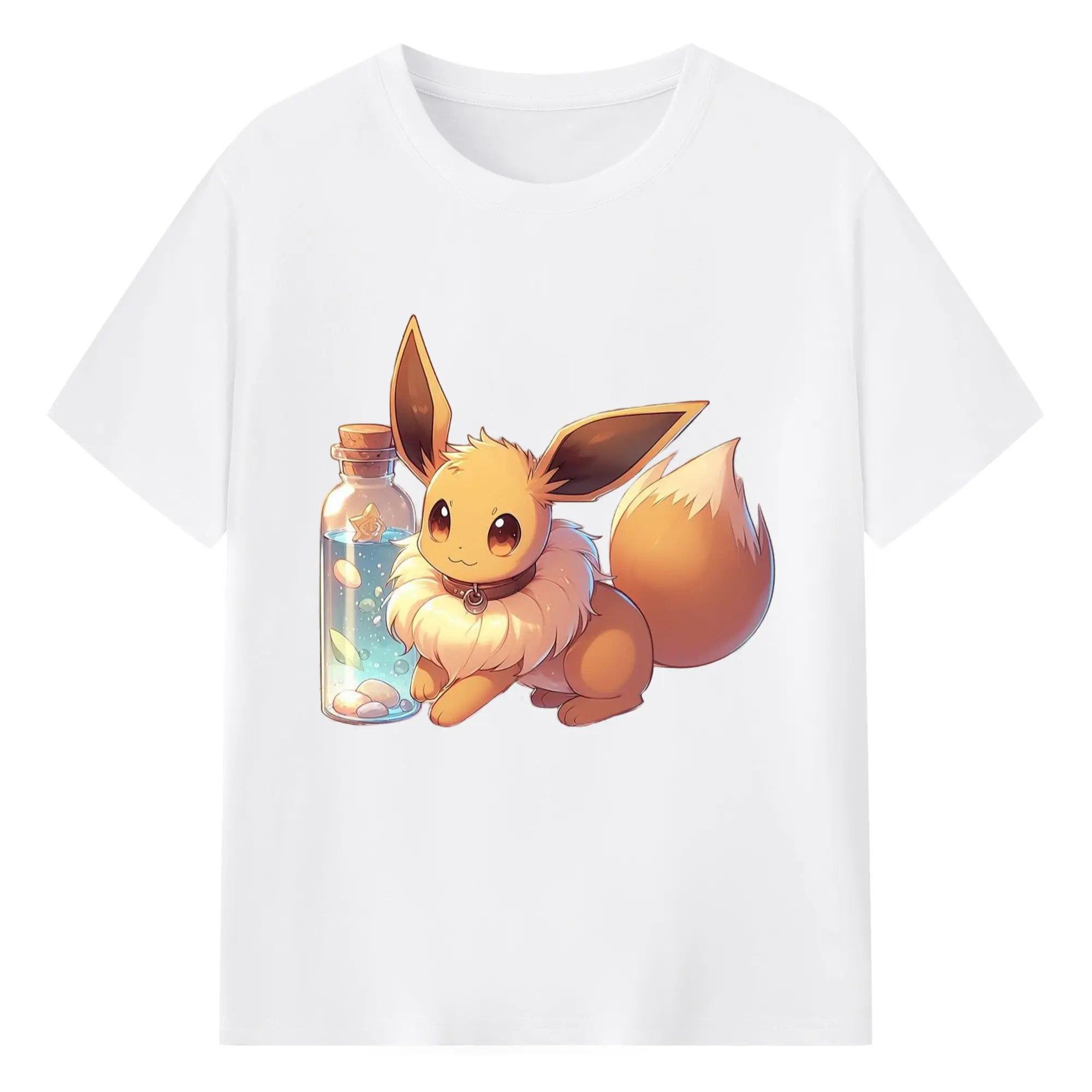 Gril pokemon eevee graphic t-shirt - 180g Cotton T-Shirt With Front Heat Transfer Print – Soft, Lightweight, Fitted Design – Comfortable Casual Wear For Sports & Everyday Use