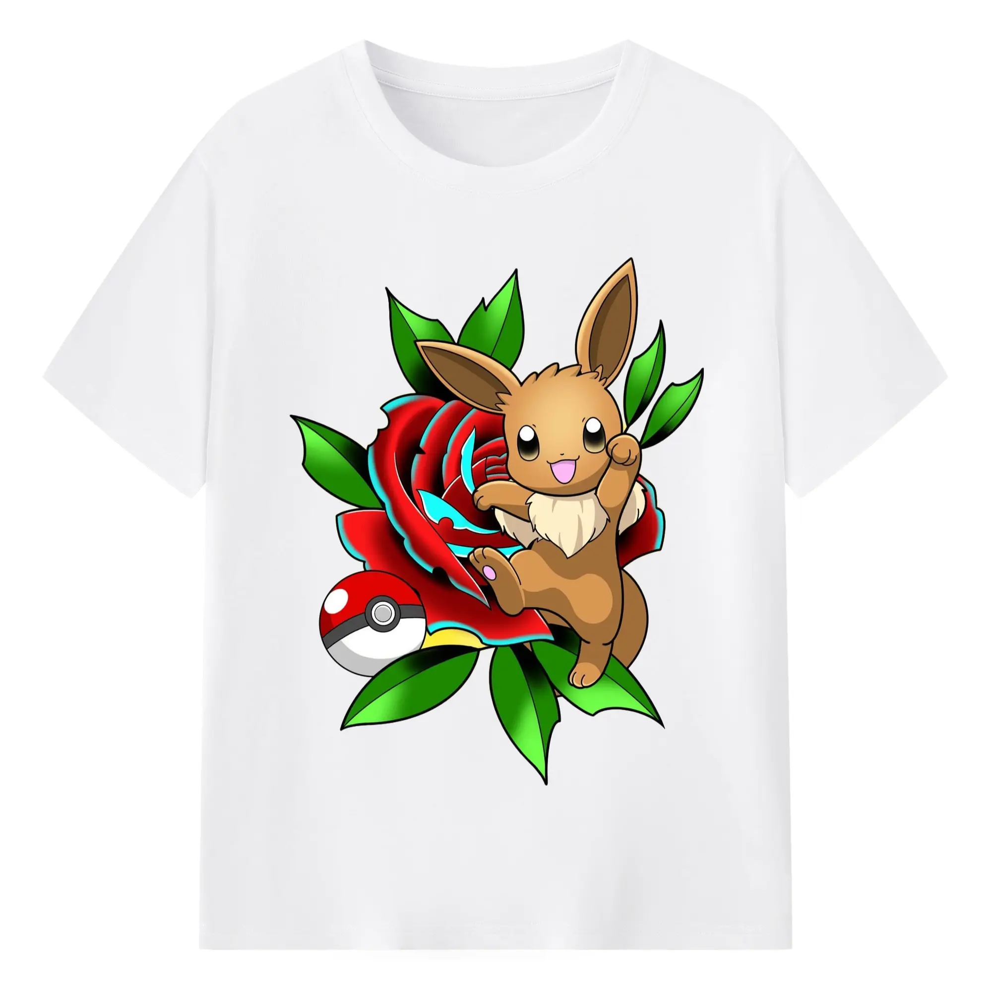 Pokemon Eevee art Tee - 180g Cotton T-Shirt With Front Heat Transfer Print – Soft, Lightweight, Fitted Design – Comfortable Casual Wear For Sports & Everyday Use