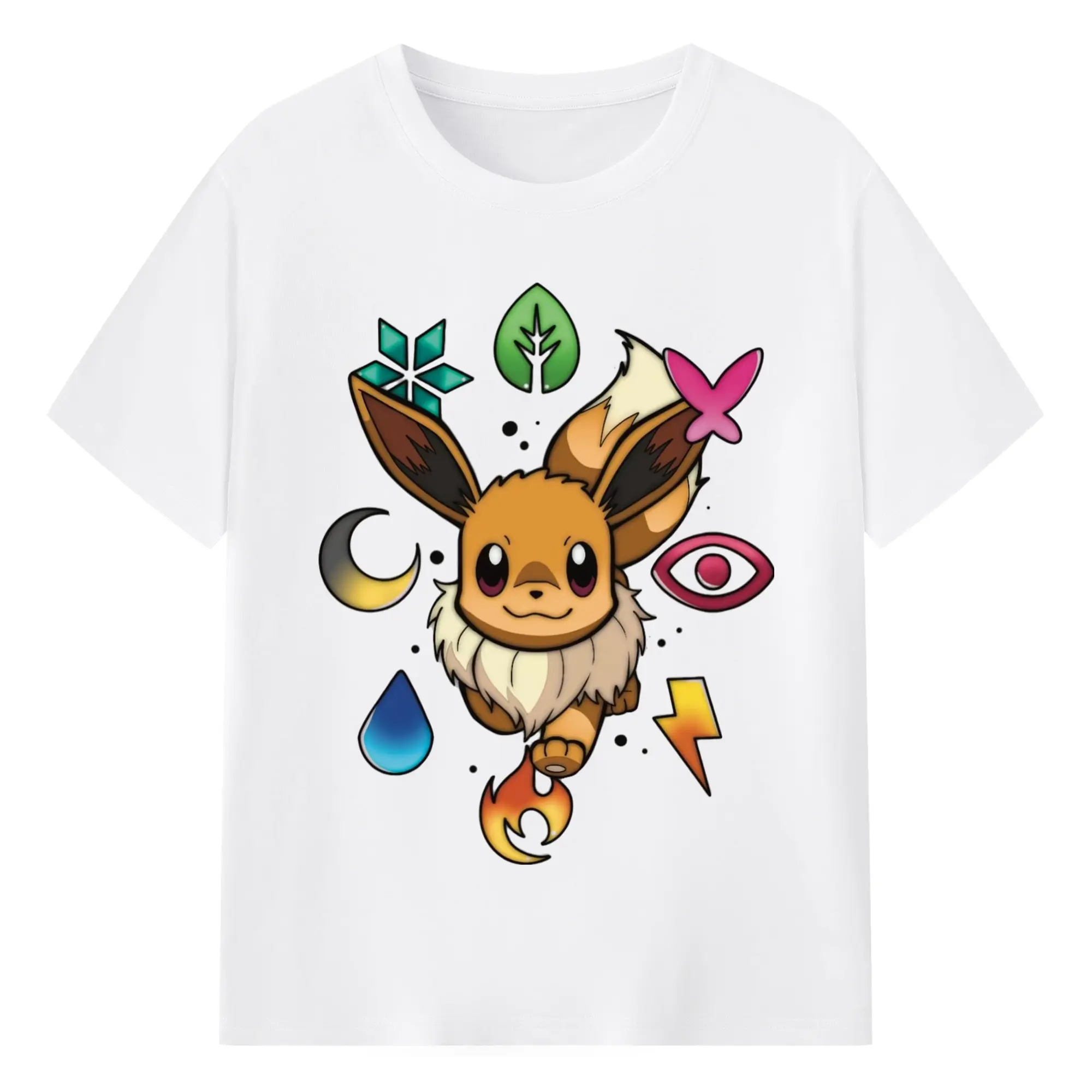 Pokemon Eevee Eeveelution Tee - 180g Cotton T-Shirt With Front Heat Transfer Print – Soft, Lightweight, Fitted Design – Comfortable Casual Wear For Sports & Everyday Use