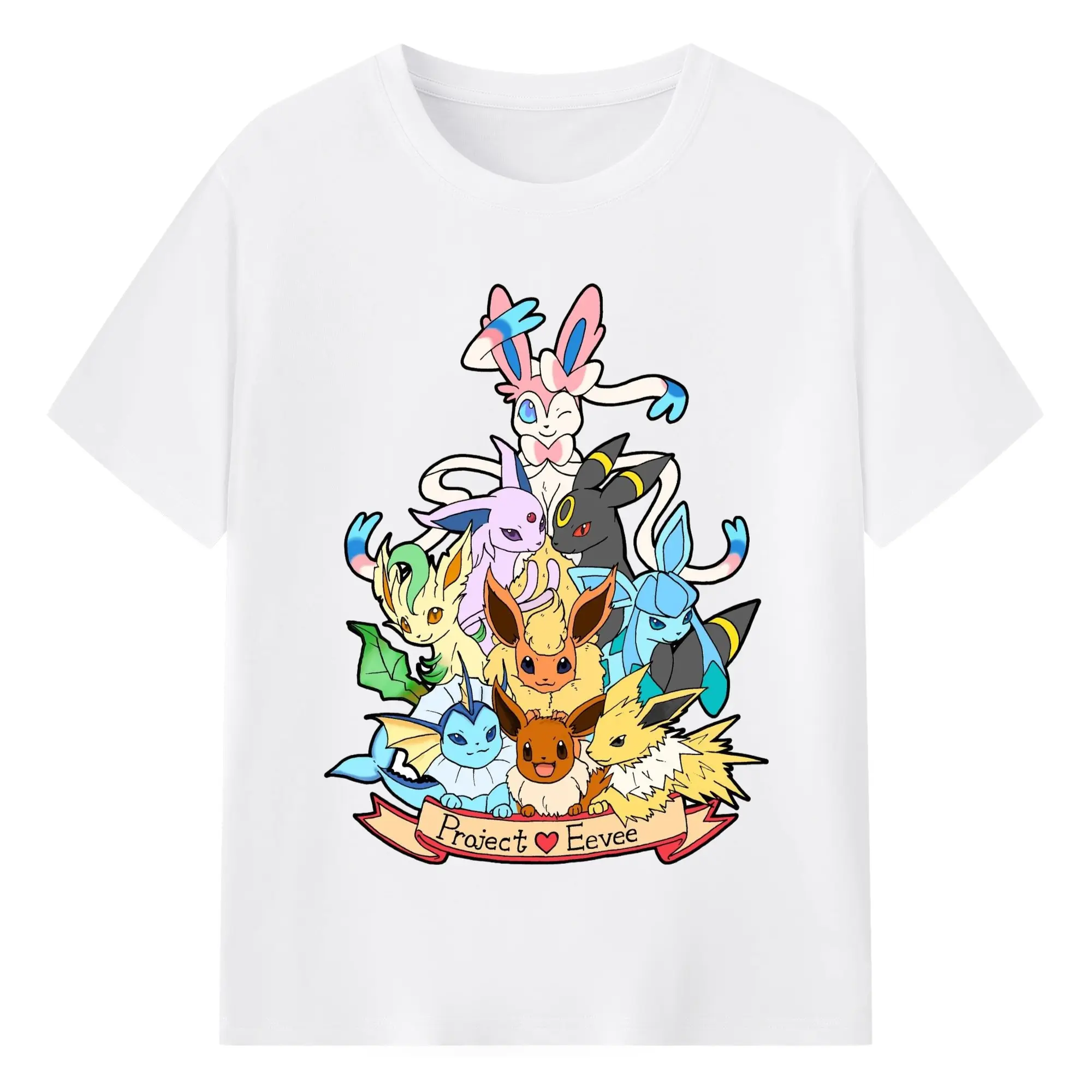 Pokemon Eevee Eeveelution T-Shirt - 180g Cotton T-Shirt With Front Heat Transfer Print – Soft, Lightweight, Fitted Design – Comfortable Casual Wear For Sports & Everyday Use