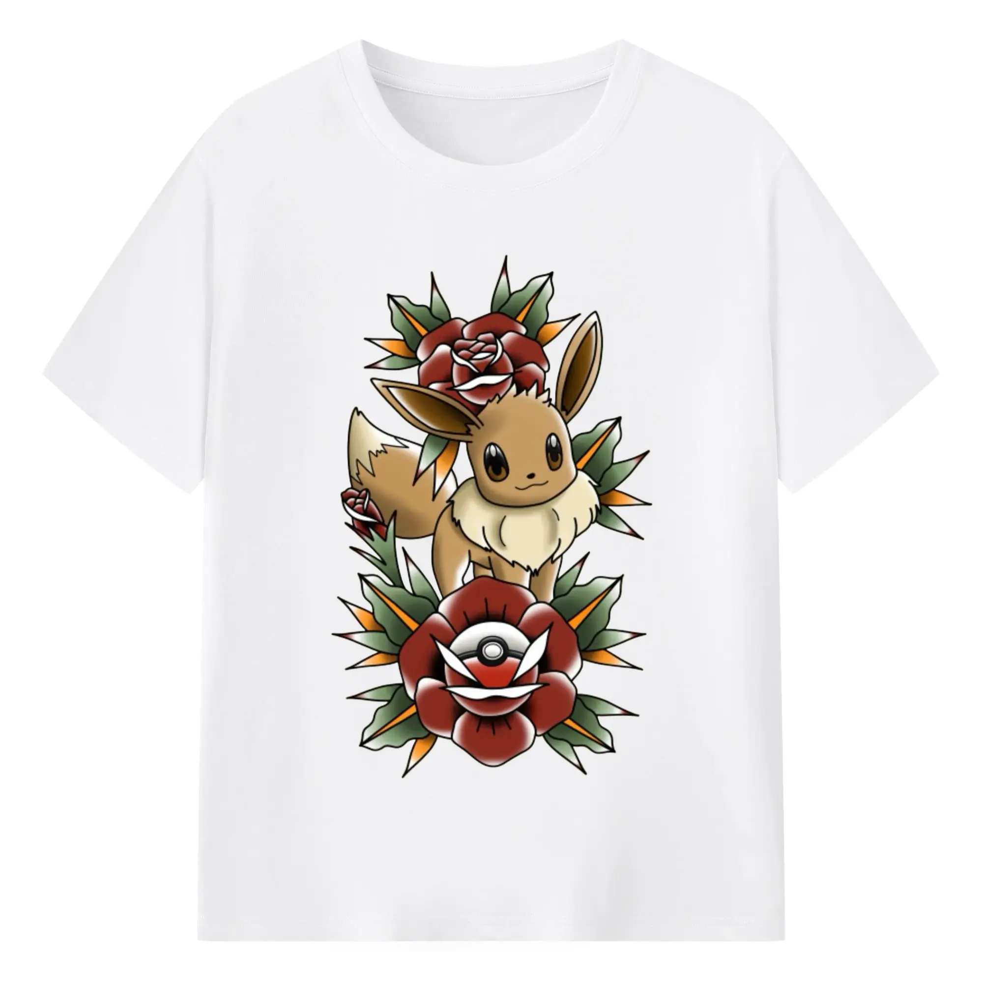 Pokemon Eevee graohic Tee - 180g Cotton T-Shirt With Front Heat Transfer Print – Soft, Lightweight, Fitted Design – Comfortable Casual Wear For Sports & Everyday Use