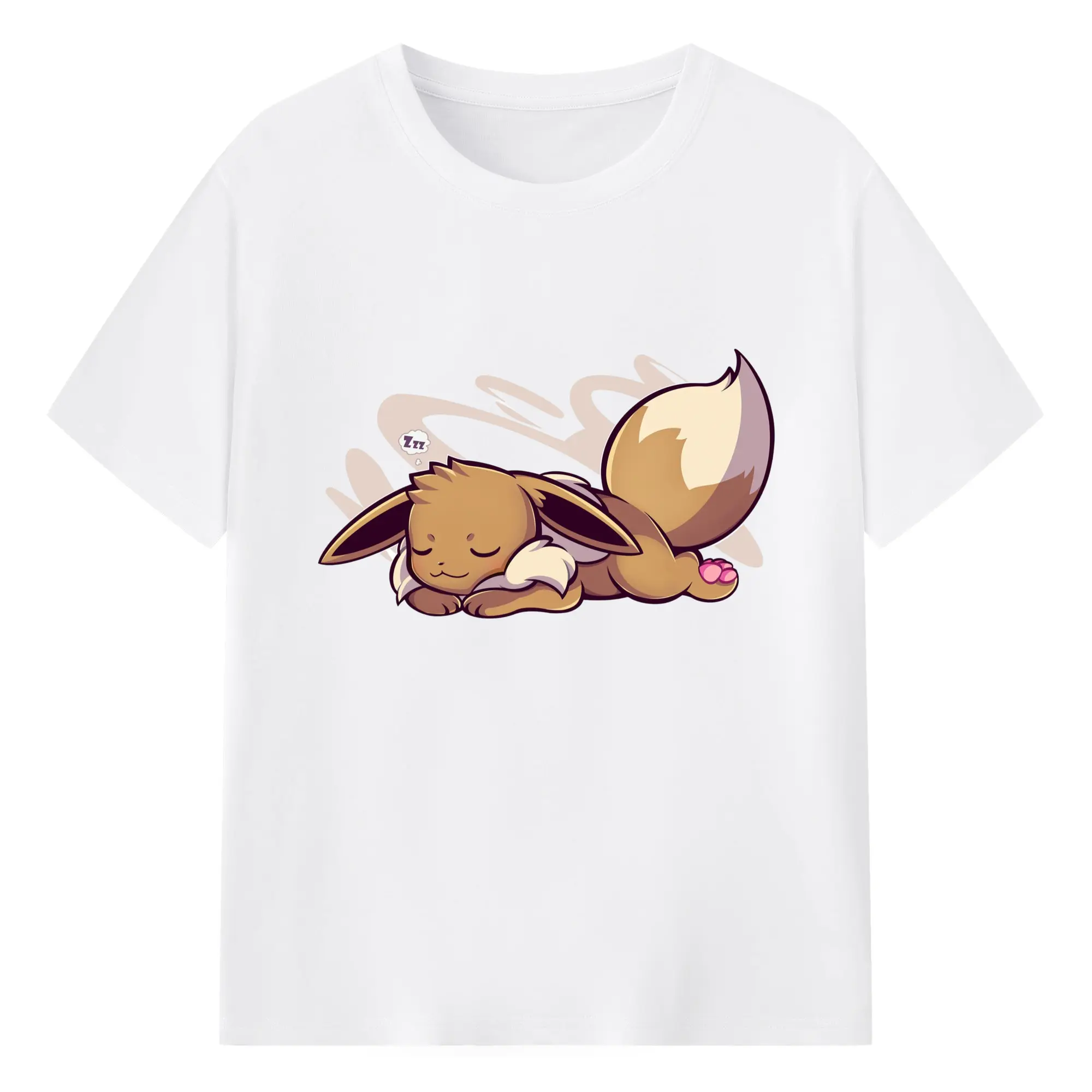 Pokemon Eevee sleeping Tee - 180g Cotton T-Shirt With Front Heat Transfer Print – Soft, Lightweight, Fitted Design – Comfortable Casual Wear For Sports & Everyday Use