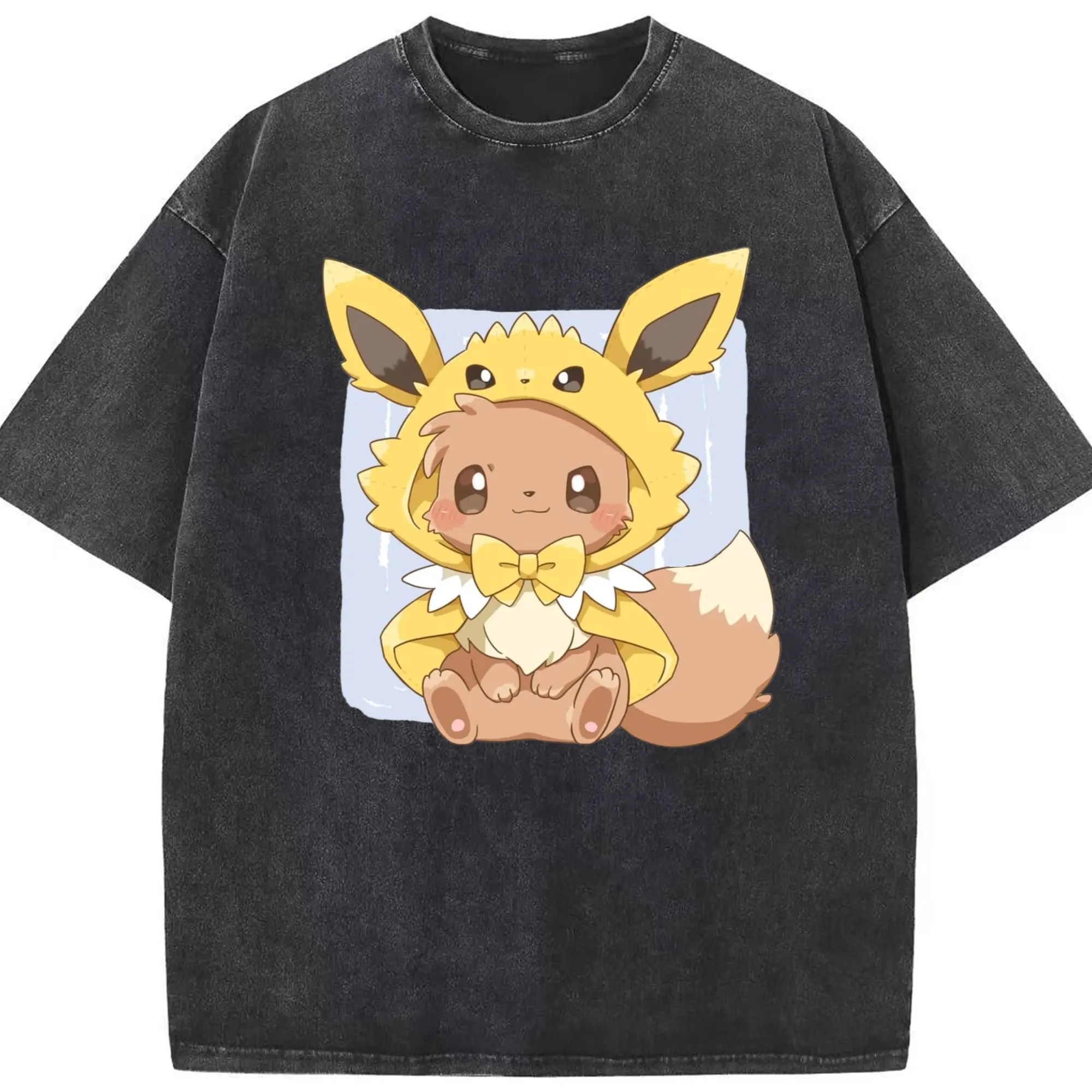 Eevee face shirt - Washed Vintage Look 230g Cotton Oversized T-Shirt With Front Heat Transfer Print – Soft, Lightweight, Stylish Fit – Comfortable Casual Wear For Sports & Everyday Use