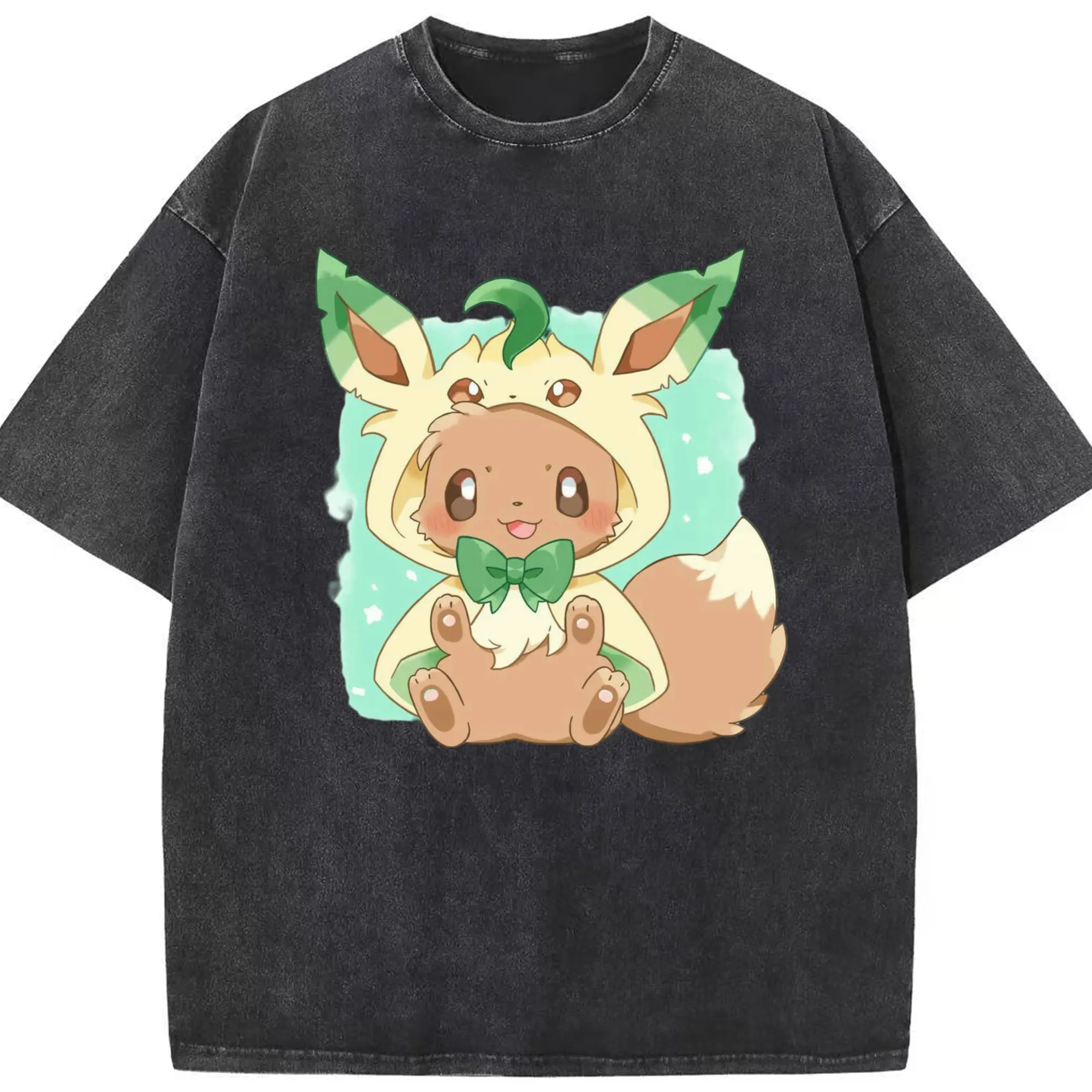 Gril pokemon eevee shirt - Washed Vintage Look 230g Cotton Oversized T-Shirt With Front Heat Transfer Print – Soft, Lightweight, Stylish Fit – Comfortable Casual Wear For Sports & Everyday Use