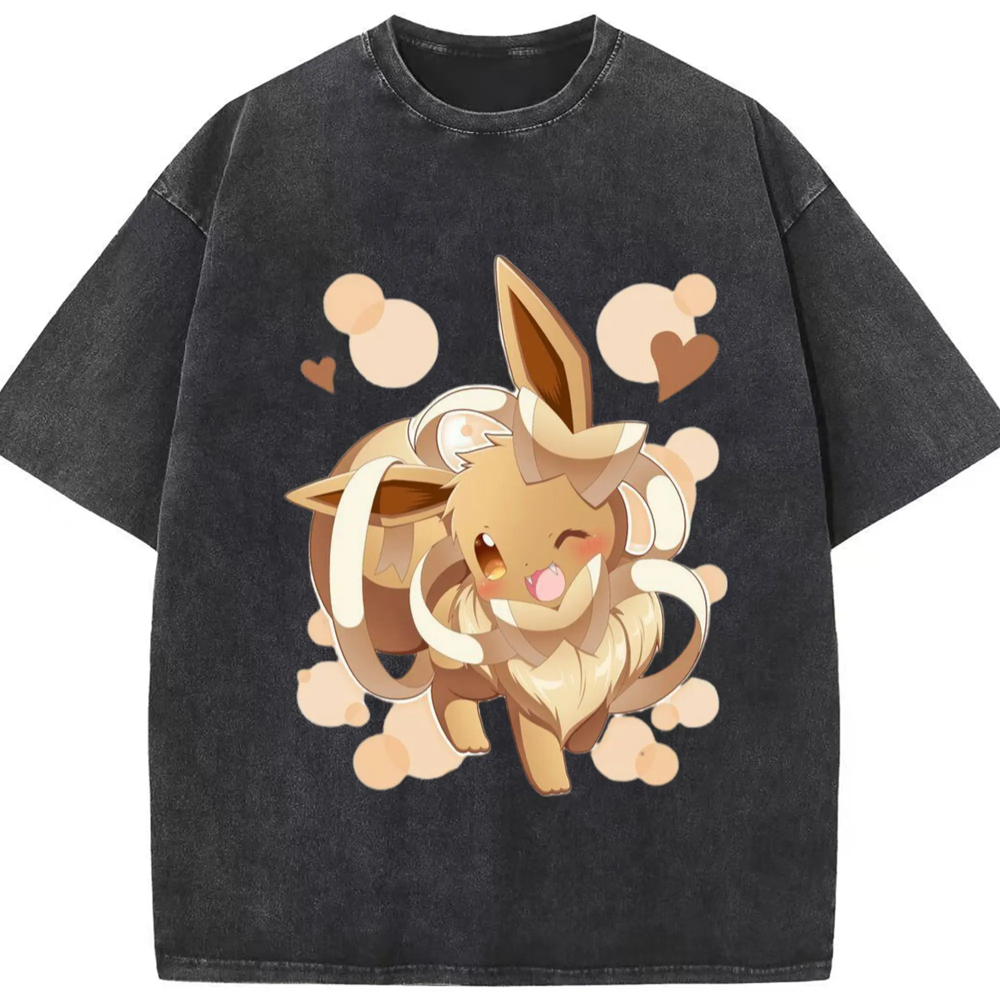 Pokemon Eevee Costume T-Shirt - Washed Vintage Look 230g Cotton Oversized T-Shirt With Front Heat Transfer Print – Soft, Lightweight, Stylish Fit – Comfortable Casual Wear For Sports & Everyday Use