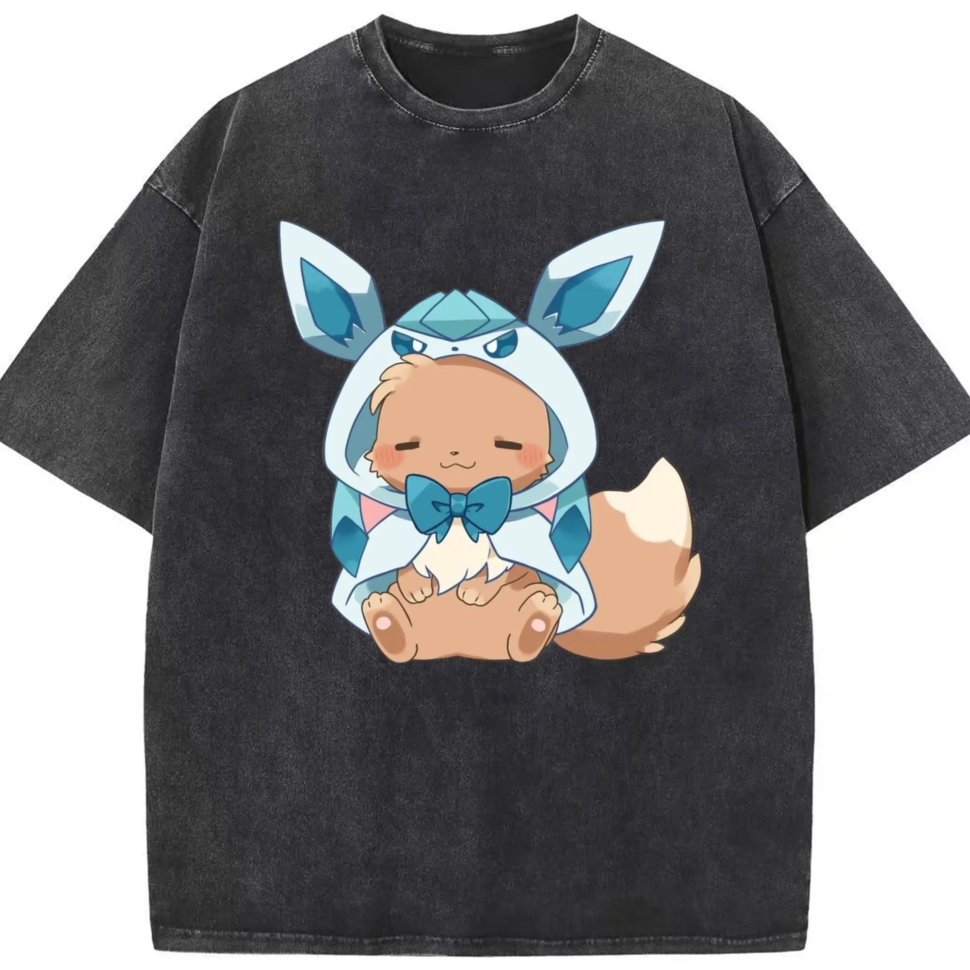 Pokemon Eevee Tee - Washed Vintage Look 230g Cotton Oversized T-Shirt With Front Heat Transfer Print – Soft, Lightweight, Stylish Fit – Comfortable Casual Wear For Sports & Everyday Use