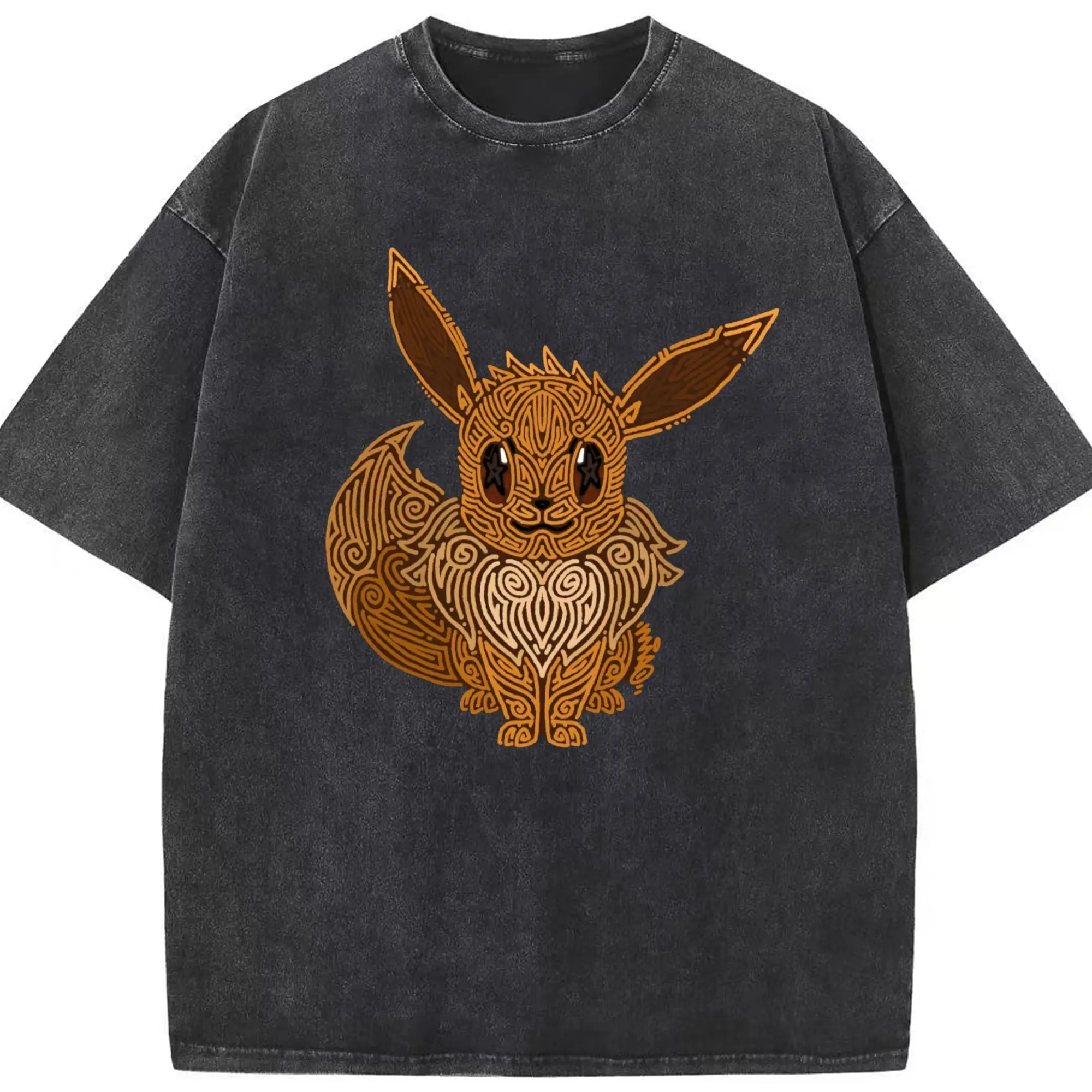 Uniqlo eevee shirt - Washed Vintage Look 230g Cotton Oversized T-Shirt With Front Heat Transfer Print – Soft, Lightweight, Stylish Fit – Comfortable Casual Wear For Sports & Everyday Use