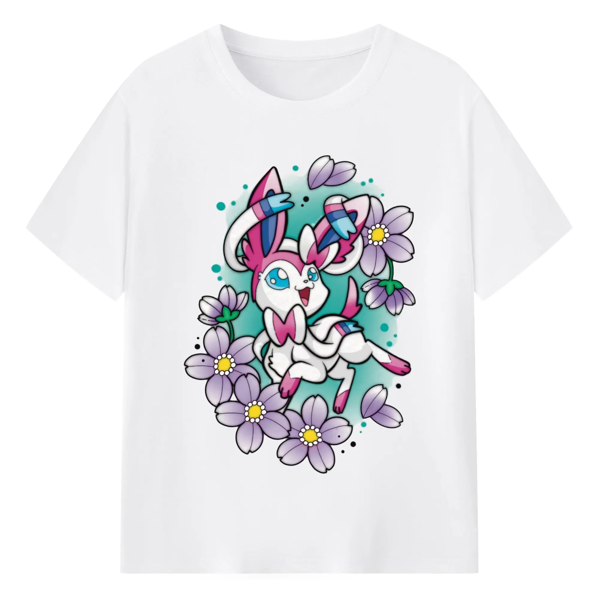 Pokemon sylveon art graphic shirt - 180g Cotton T-Shirt With Front Heat Transfer Print – Soft, Lightweight, Fitted Design – Comfortable Casual Wear For Sports & Everyday Use