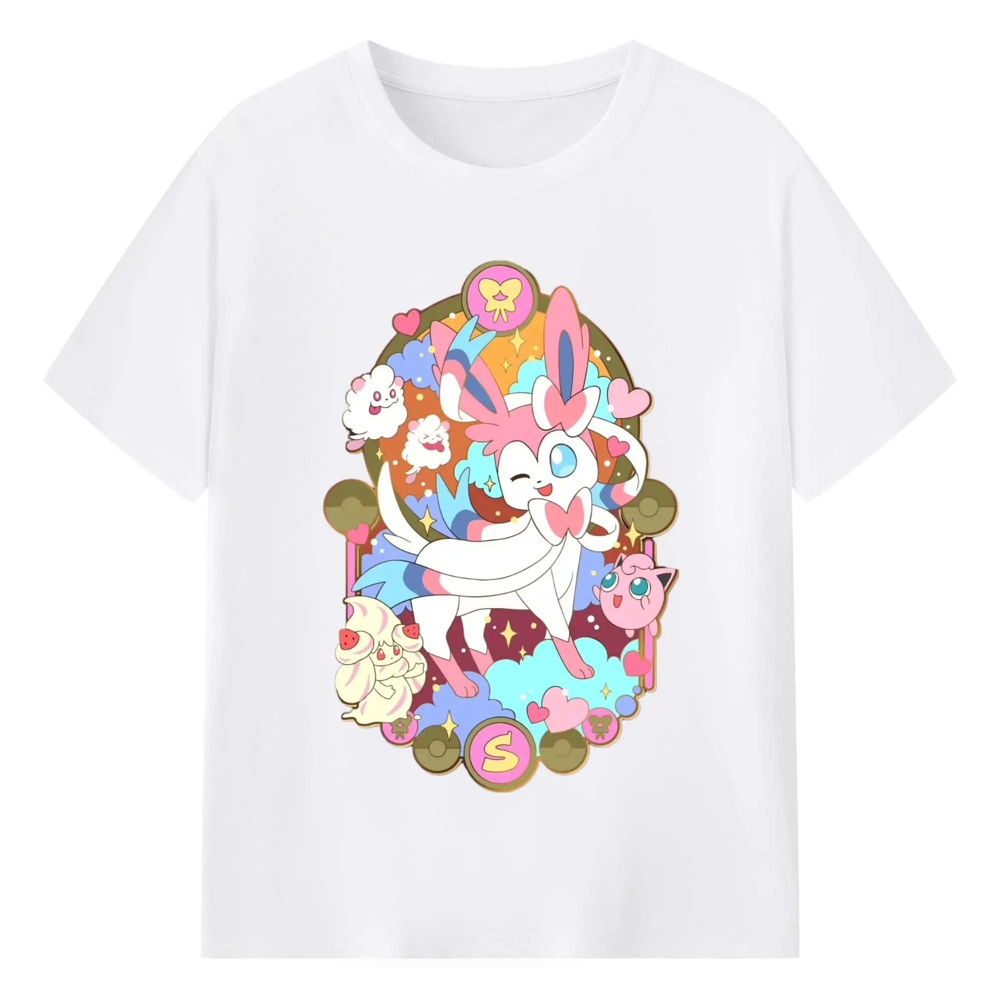Pokemon sylveon art shirt - 180g Cotton T-Shirt With Front Heat Transfer Print – Soft, Lightweight, Fitted Design – Comfortable Casual Wear For Sports & Everyday Use