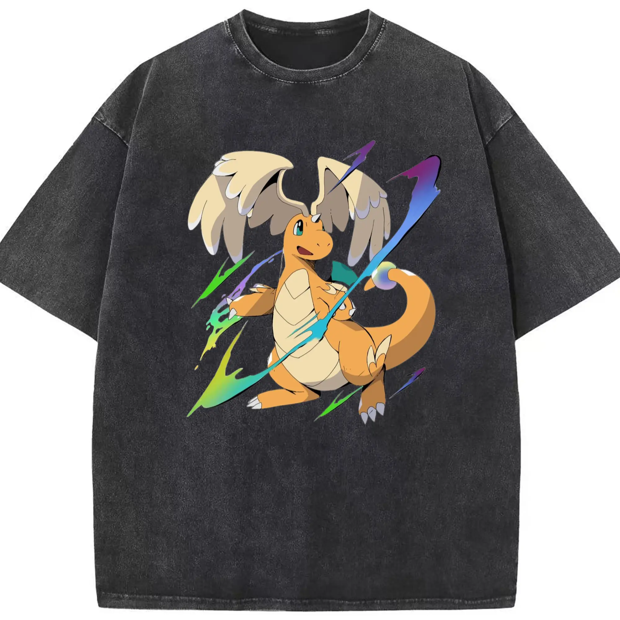 Dragonite graphic shirt - Washed Vintage Look 230g Cotton Oversized T-Shirt With Front Heat Transfer Print – Soft, Lightweight, Stylish Fit – Comfortable Casual Wear For Sports & Everyday Use