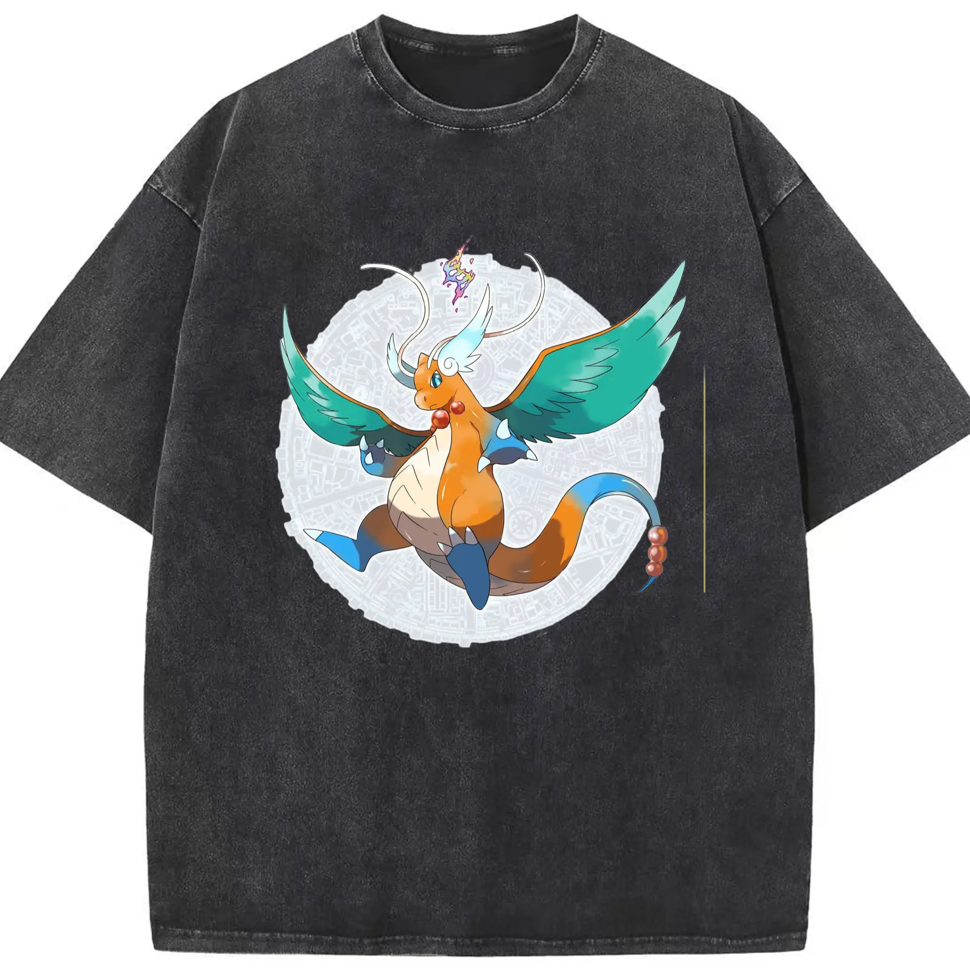 Pokemon dragonite mage t-shirt​ - Washed Vintage Look 230g Cotton Oversized T-Shirt With Front Heat Transfer Print – Soft, Lightweight, Stylish Fit – Comfortable Casual Wear For Sports & Everyday Use