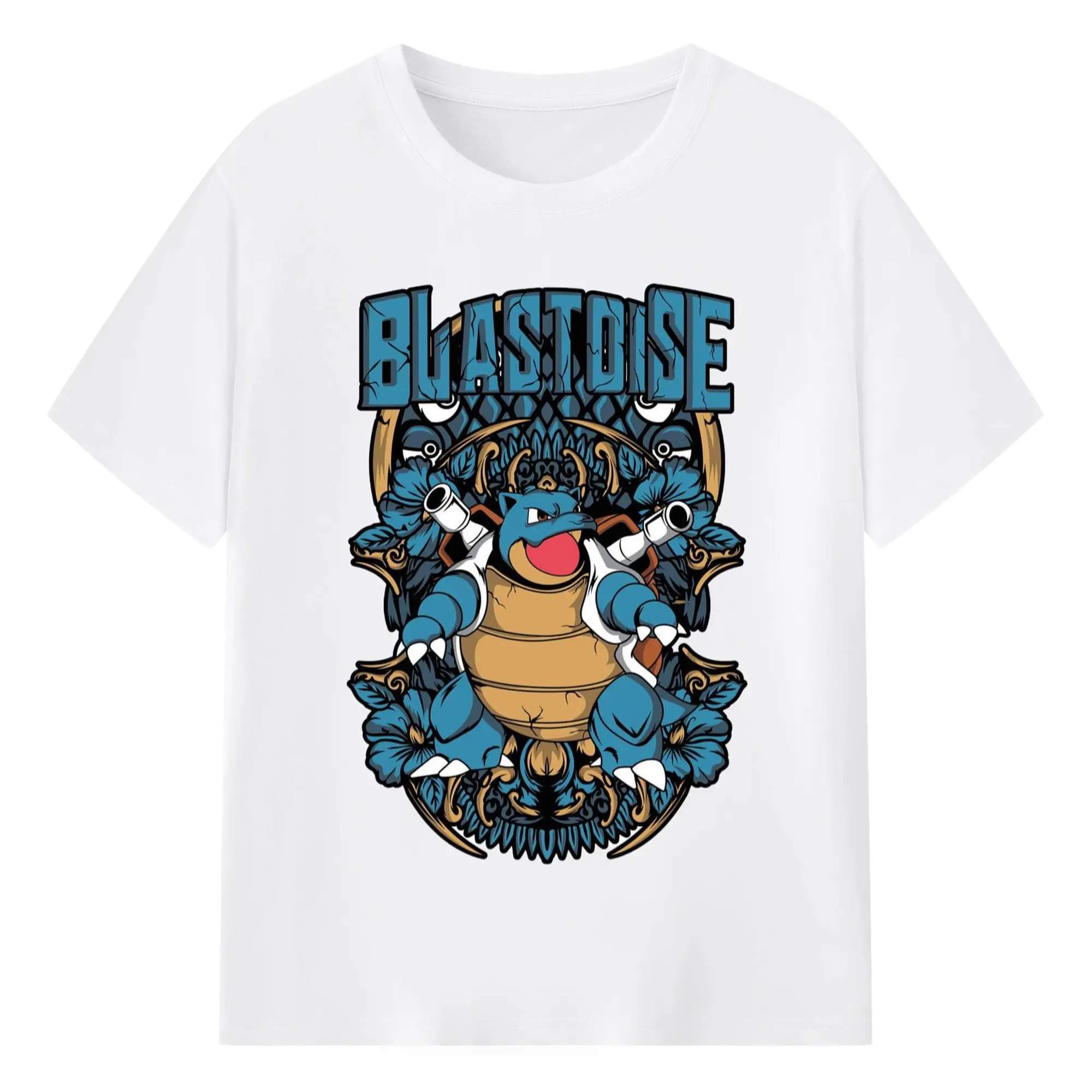 Retro pokemen blastoise tee - 180g Cotton T-Shirt With Front Heat Transfer Print – Soft, Lightweight, Fitted Design – Comfortable Casual Wear For Sports & Everyday Use