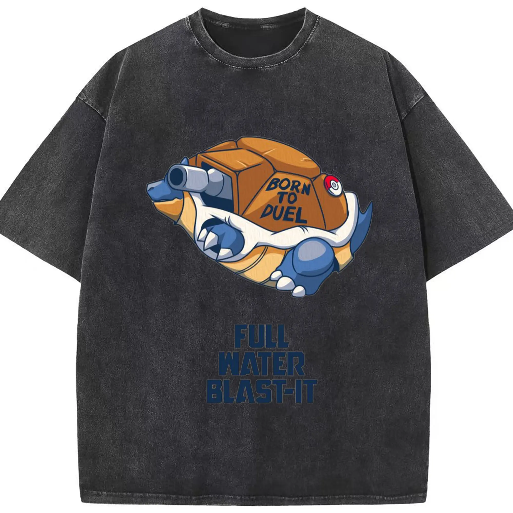 Blastoise tee shirts​ - Washed Vintage Look 230g Cotton Oversized T-Shirt With Front Heat Transfer Print – Soft, Lightweight, Stylish Fit – Comfortable Casual Wear For Sports & Everyday Use