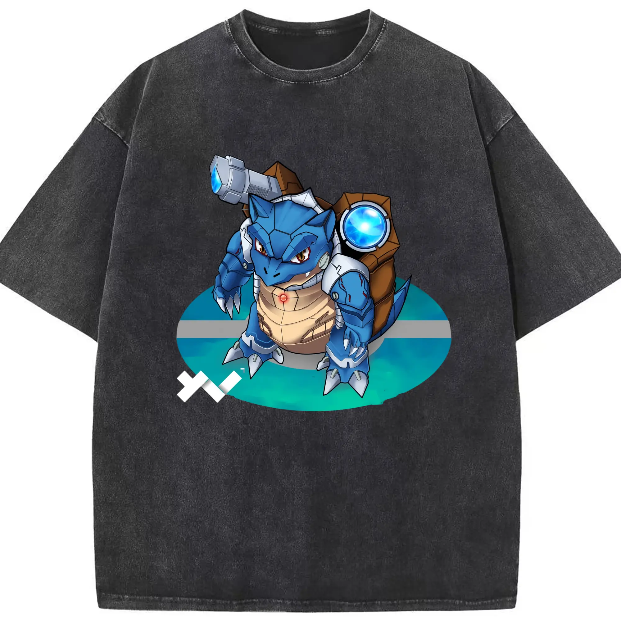 Pokemen blastoise tee - Washed Vintage Look 230g Cotton Oversized T-Shirt With Front Heat Transfer Print – Soft, Lightweight, Stylish Fit – Comfortable Casual Wear For Sports & Everyday Use