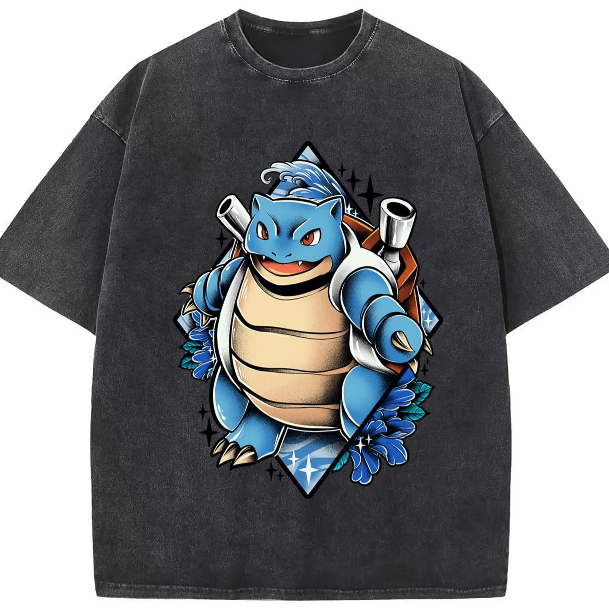 Pokemon blastoise graphic shirt​ - Washed Vintage Look 230g Cotton Oversized T-Shirt With Front Heat Transfer Print – Soft, Lightweight, Stylish Fit – Comfortable Casual Wear For Sports & Everyday Use
