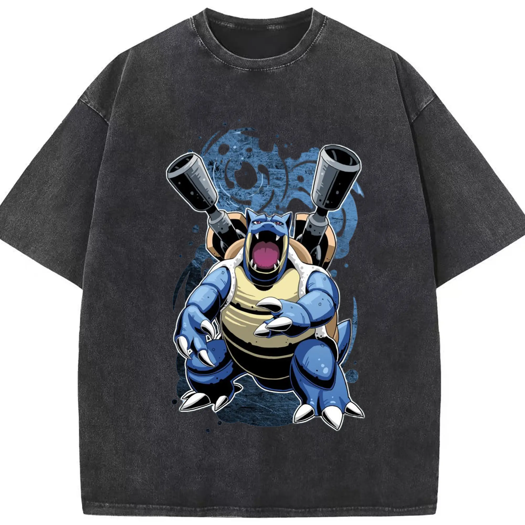 Pokemon blastoise graphic tee - Washed Vintage Look 230g Cotton Oversized T-Shirt With Front Heat Transfer Print – Soft, Lightweight, Stylish Fit – Comfortable Casual Wear For Sports & Everyday Use