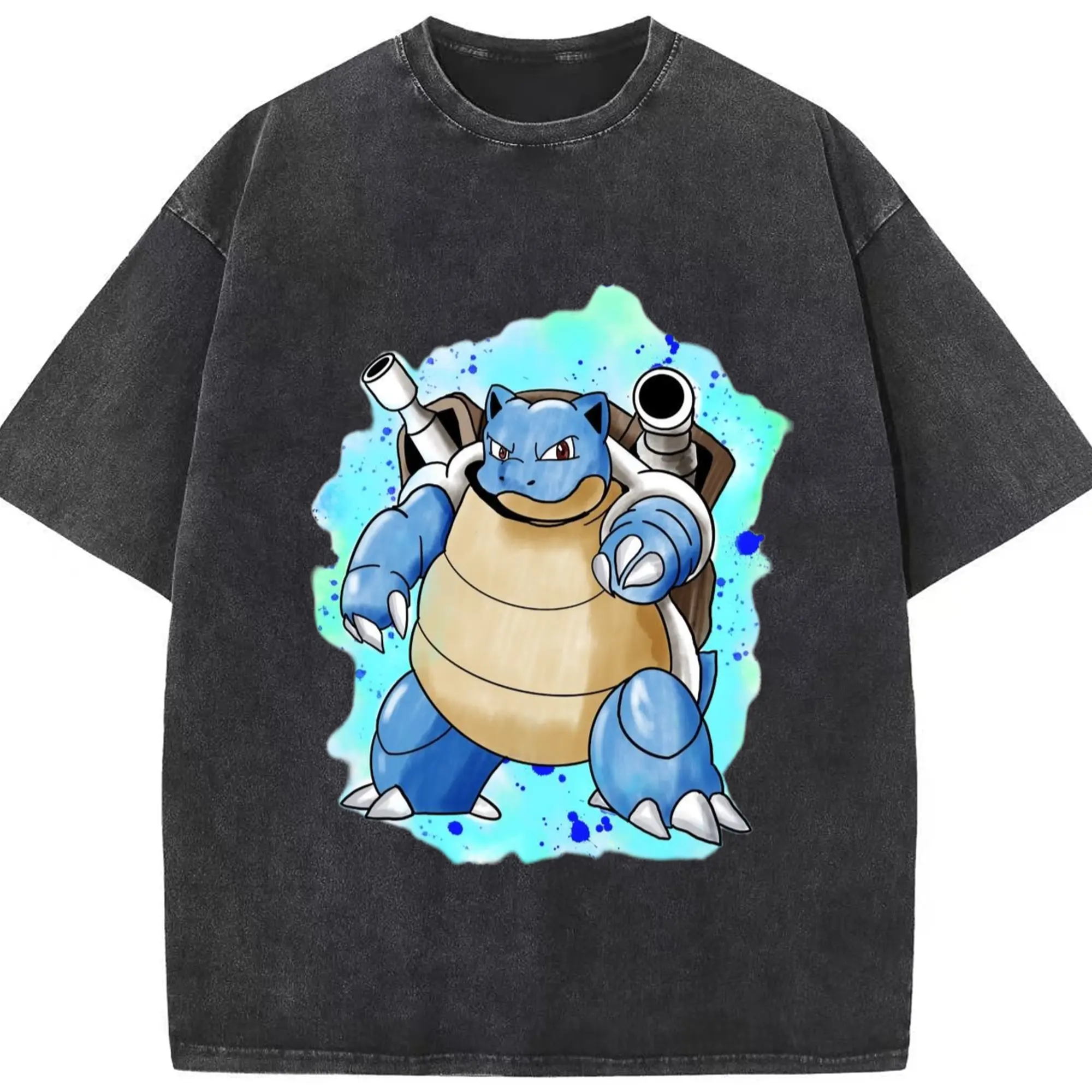 Pokemon blastoise shirt​ - Washed Vintage Look 230g Cotton Oversized T-Shirt With Front Heat Transfer Print – Soft, Lightweight, Stylish Fit – Comfortable Casual Wear For Sports & Everyday Use