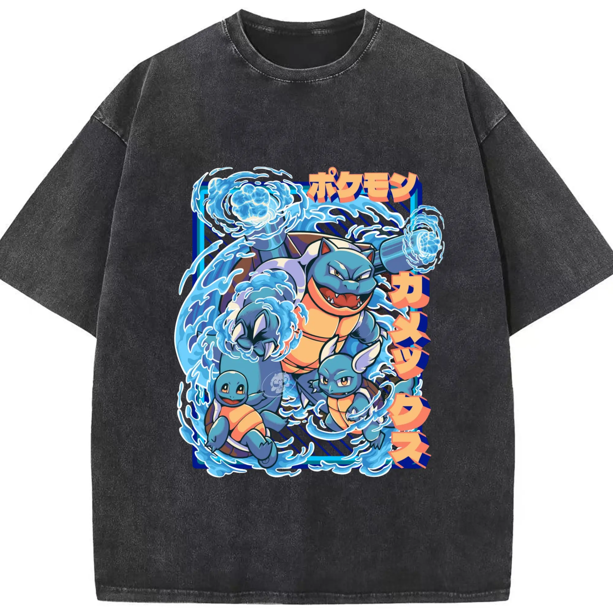 Vintage blastoise shirt​ - Washed Vintage Look 230g Cotton Oversized T-Shirt With Front Heat Transfer Print – Soft, Lightweight, Stylish Fit – Comfortable Casual Wear For Sports & Everyday Use