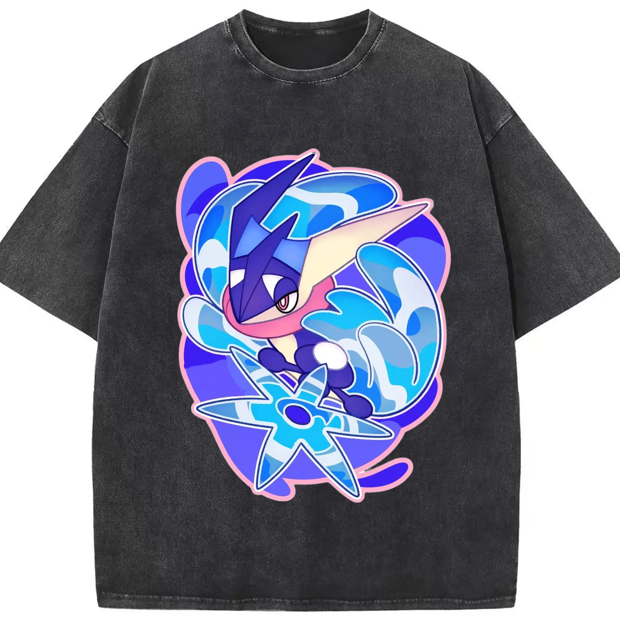 Boys greninja shirt - Washed Vintage Look 230g Cotton Oversized T-Shirt With Front Heat Transfer Print – Soft, Lightweight, Stylish Fit – Comfortable Casual Wear For Sports & Everyday Use