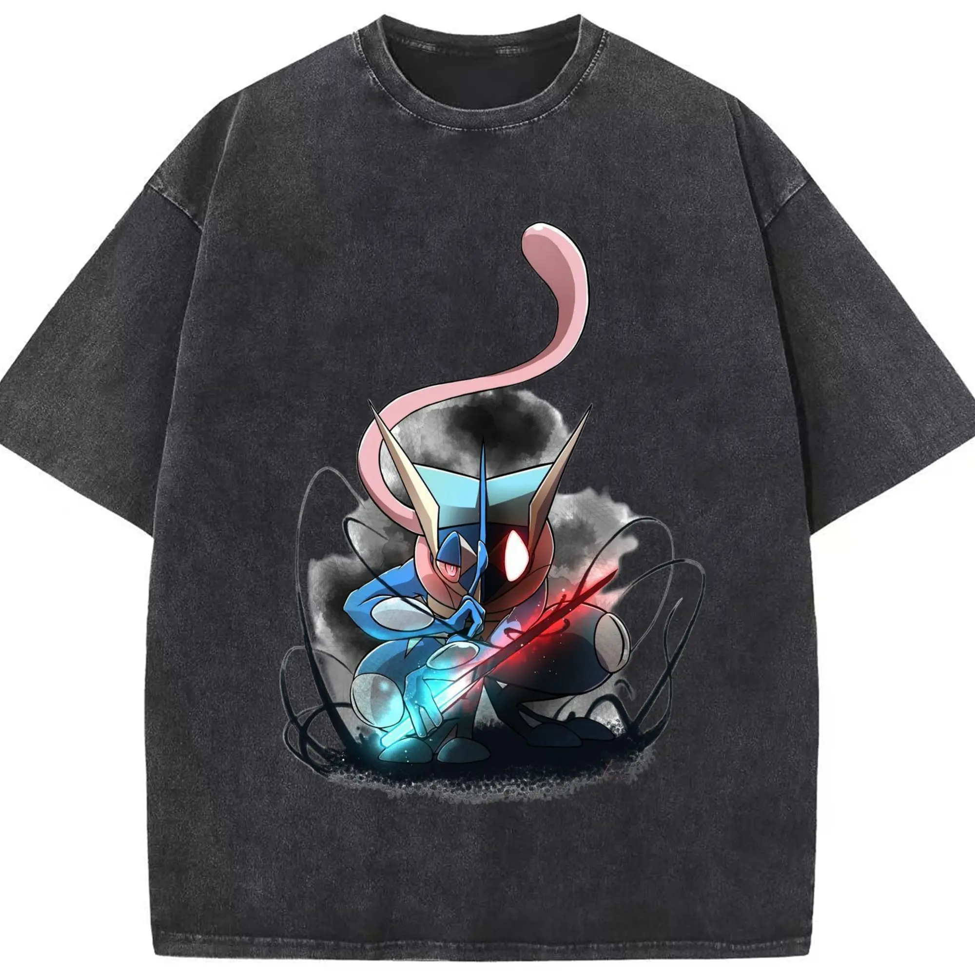 Boys greninja t-shirt - Washed Vintage Look 230g Cotton Oversized T-Shirt With Front Heat Transfer Print – Soft, Lightweight, Stylish Fit – Comfortable Casual Wear For Sports & Everyday Use