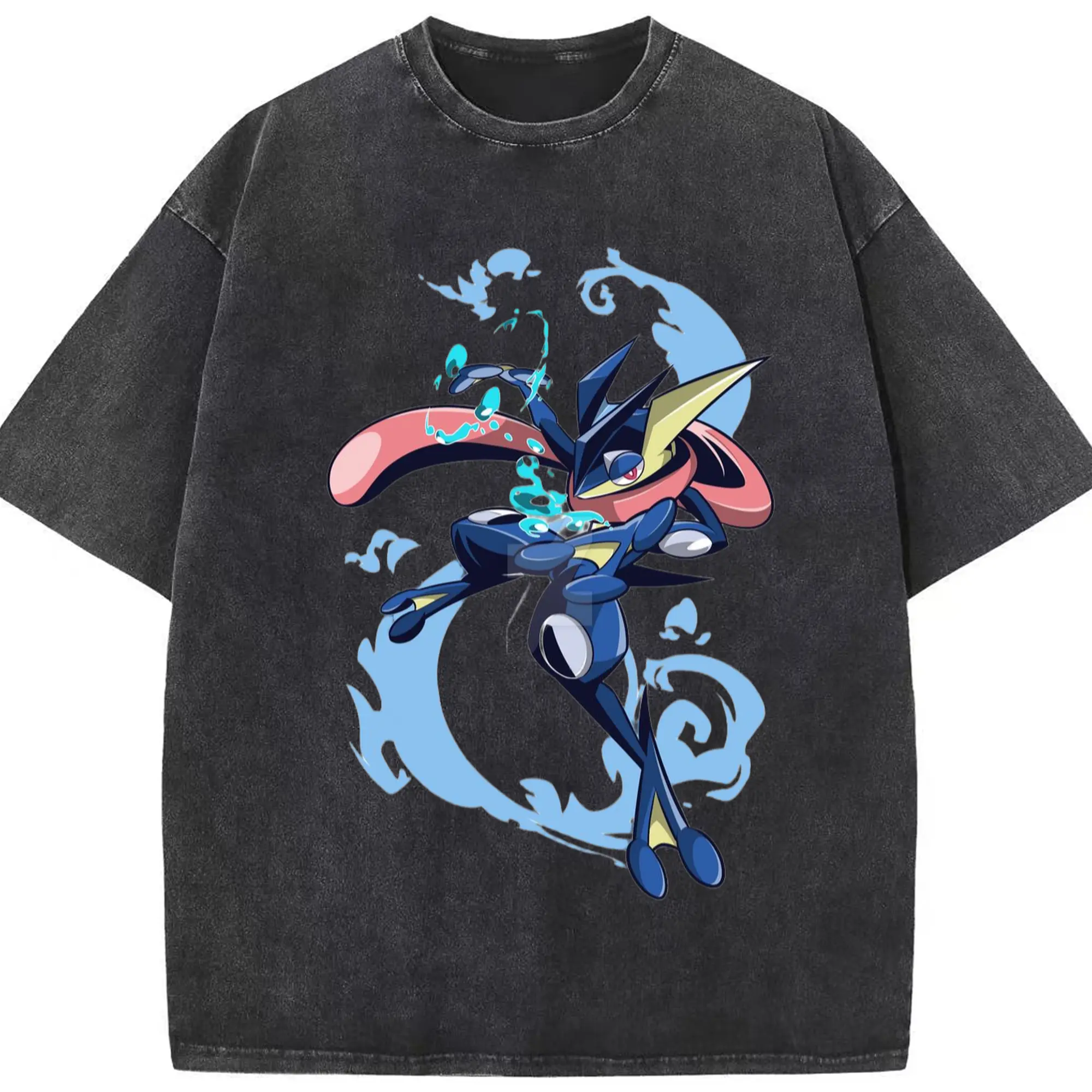 Greninja graphic t-shirt - Washed Vintage Look 230g Cotton Oversized T-Shirt With Front Heat Transfer Print – Soft, Lightweight, Stylish Fit – Comfortable Casual Wear For Sports & Everyday Use