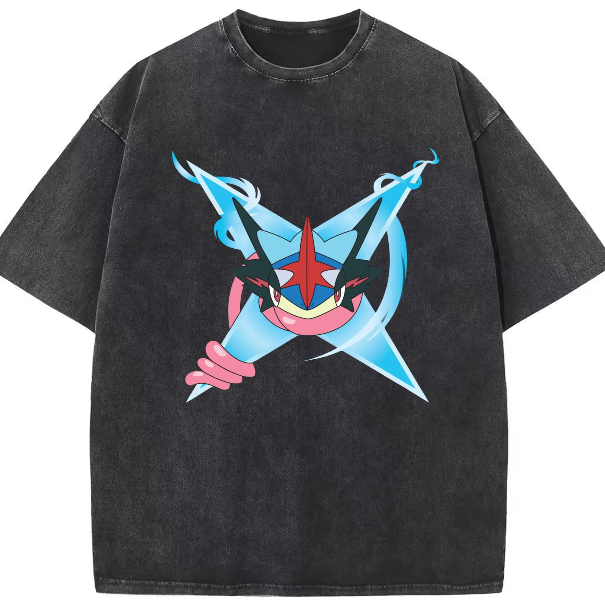 Greninja shirt design - Washed Vintage Look 230g Cotton Oversized T-Shirt With Front Heat Transfer Print – Soft, Lightweight, Stylish Fit – Comfortable Casual Wear For Sports & Everyday Use