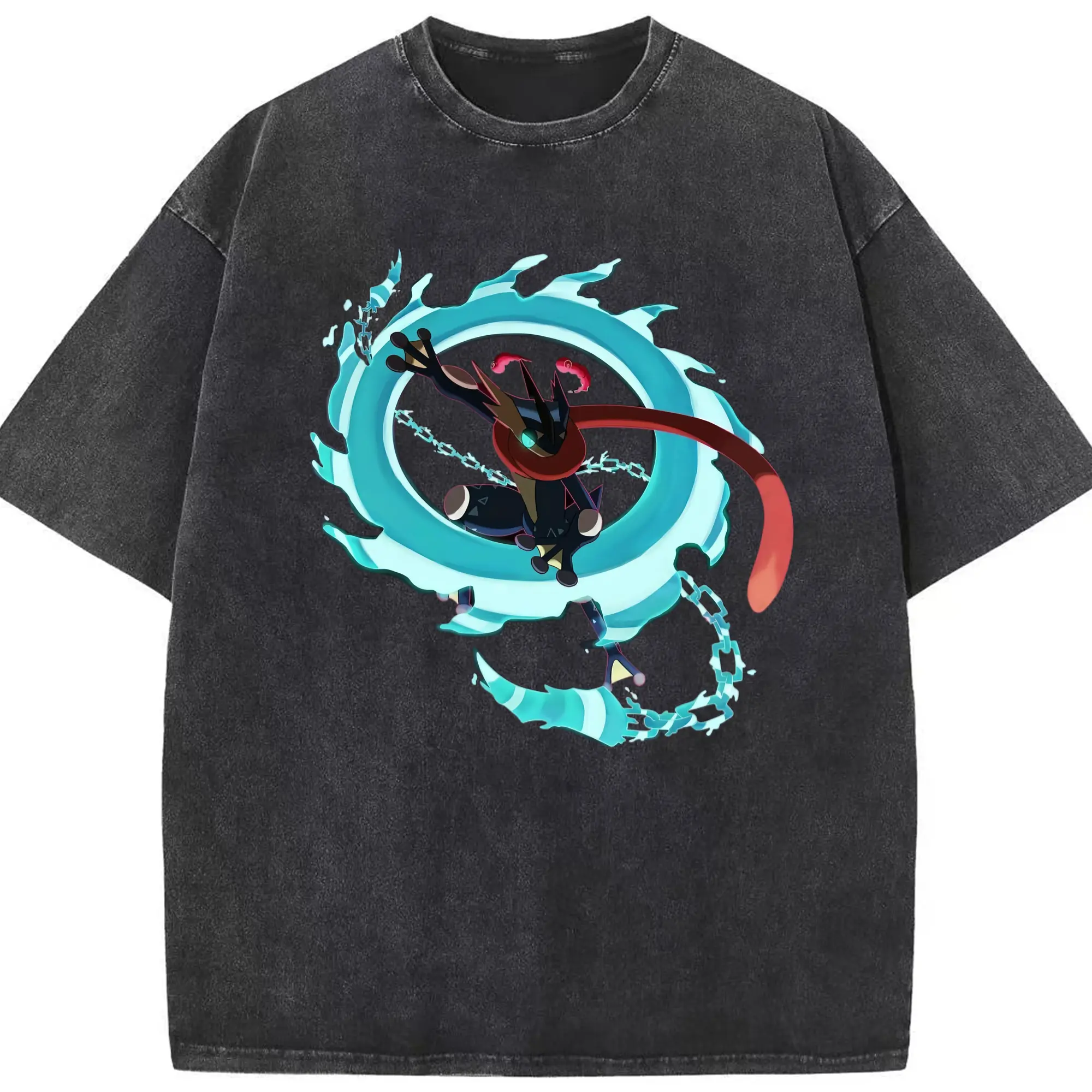 Greninja t shirt - Washed Vintage Look 230g Cotton Oversized T-Shirt With Front Heat Transfer Print – Soft, Lightweight, Stylish Fit – Comfortable Casual Wear For Sports & Everyday Use