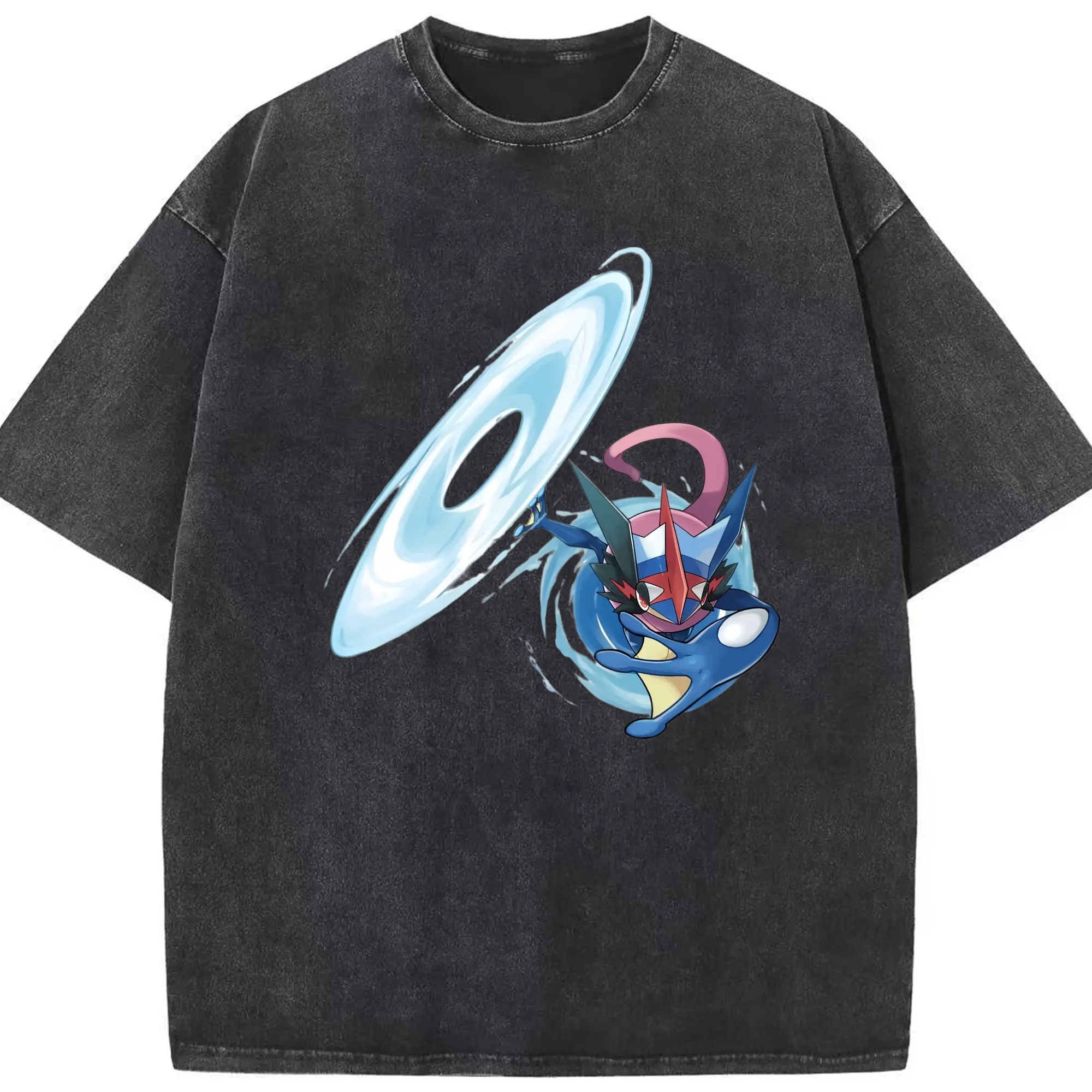 Pokemon greninja graphic tee - Washed Vintage Look 230g Cotton Oversized T-Shirt With Front Heat Transfer Print – Soft, Lightweight, Stylish Fit – Comfortable Casual Wear For Sports & Everyday Use