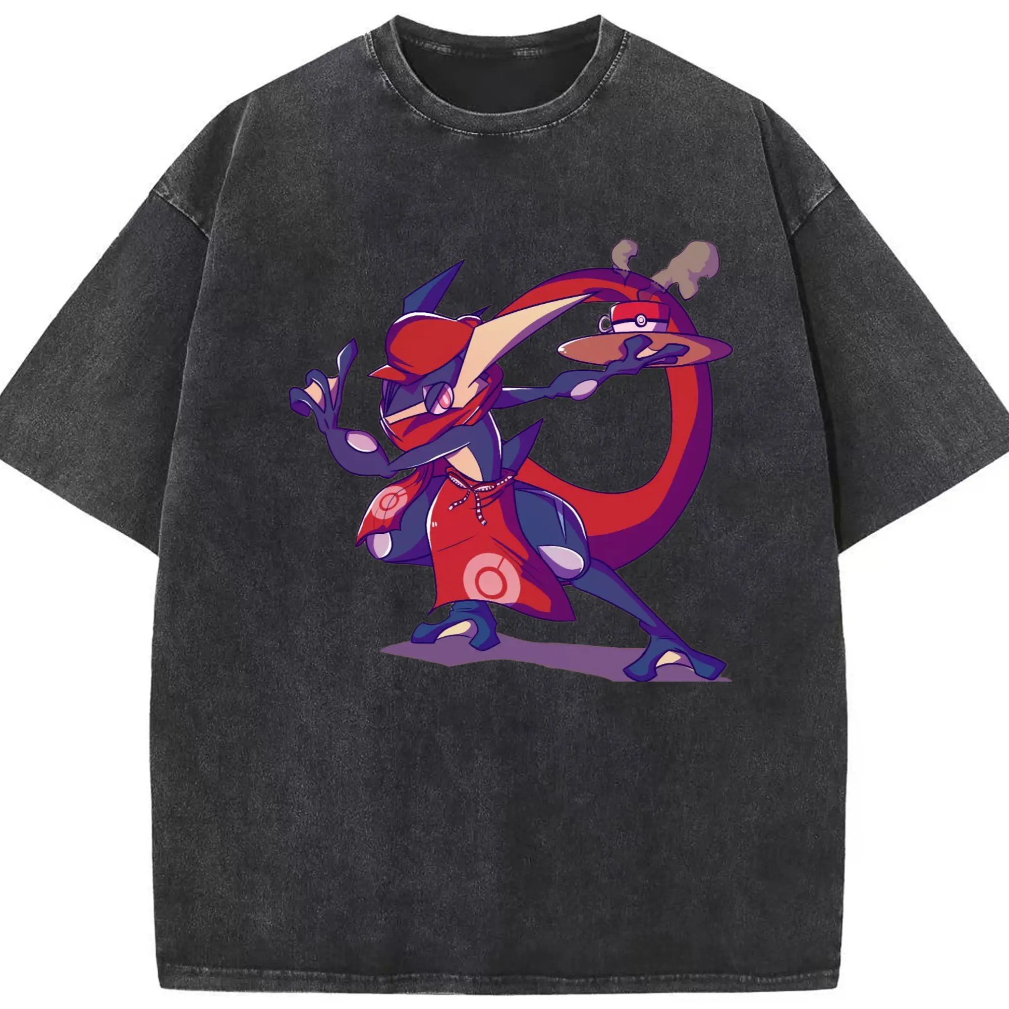 Pokemon greninja t shirt​ - Washed Vintage Look 230g Cotton Oversized T-Shirt With Front Heat Transfer Print – Soft, Lightweight, Stylish Fit – Comfortable Casual Wear For Sports & Everyday Use